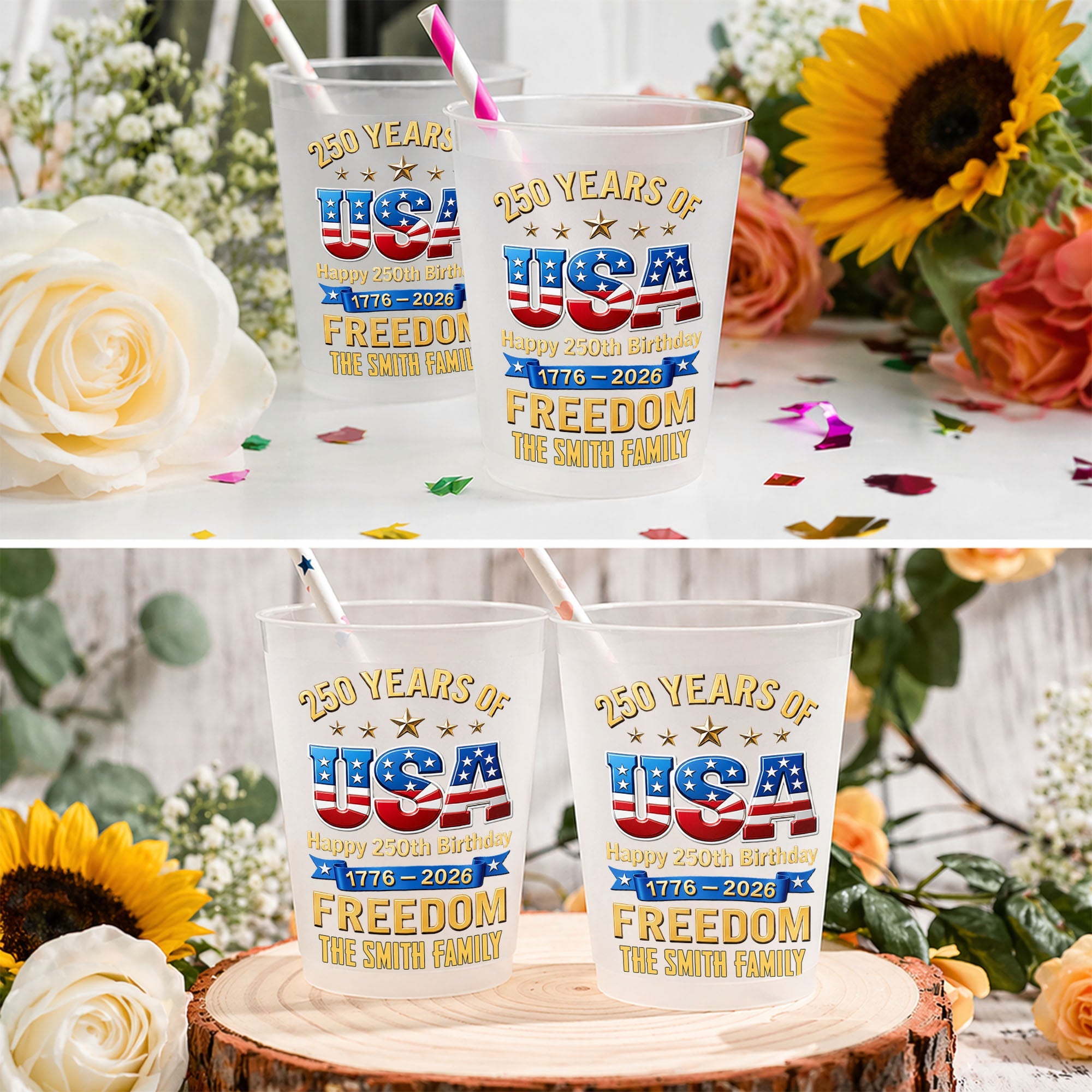 Personalized Frosted Cups Custom Name USA Flag Gift for 4th of July Frosted Cups GradoCreations