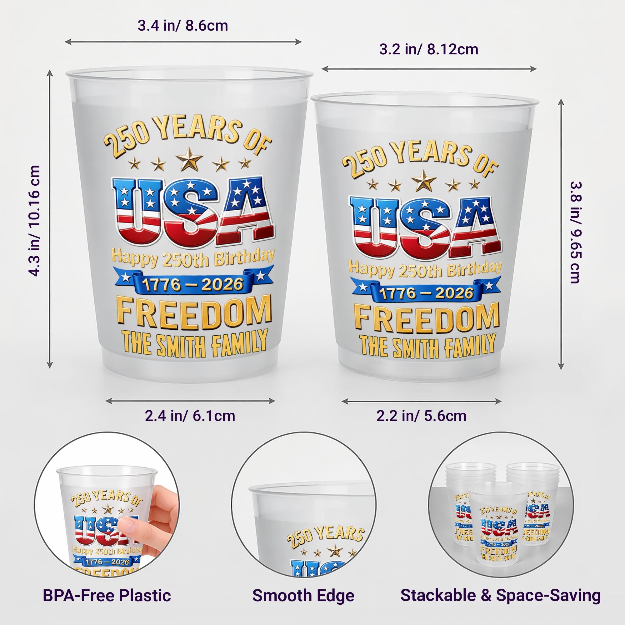 Personalized Frosted Cups Custom Name USA Flag Gift for 4th of July Frosted Cups GradoCreations
