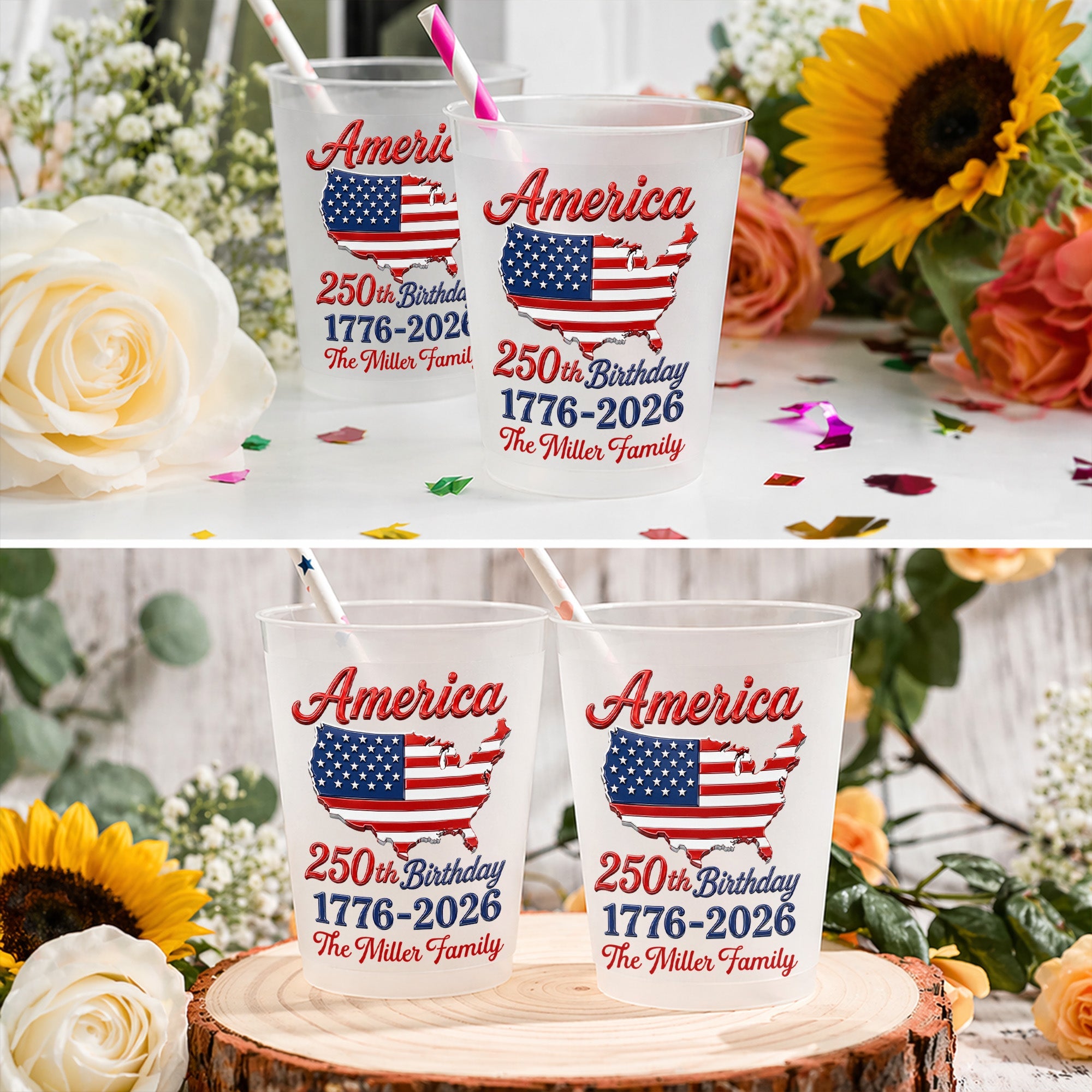 Personalized Frosted Cups USA Map American Flag Family Gift Frosted Cups GradoCreations