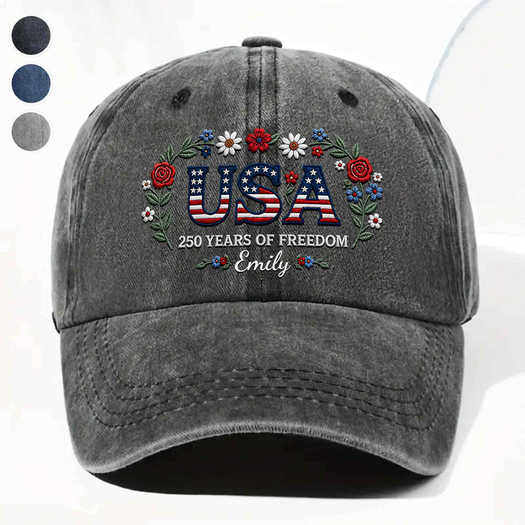 Personalized Washed Denim Cap USA Flag Gift for Independence Day Washed Denim Cap GradoCreations