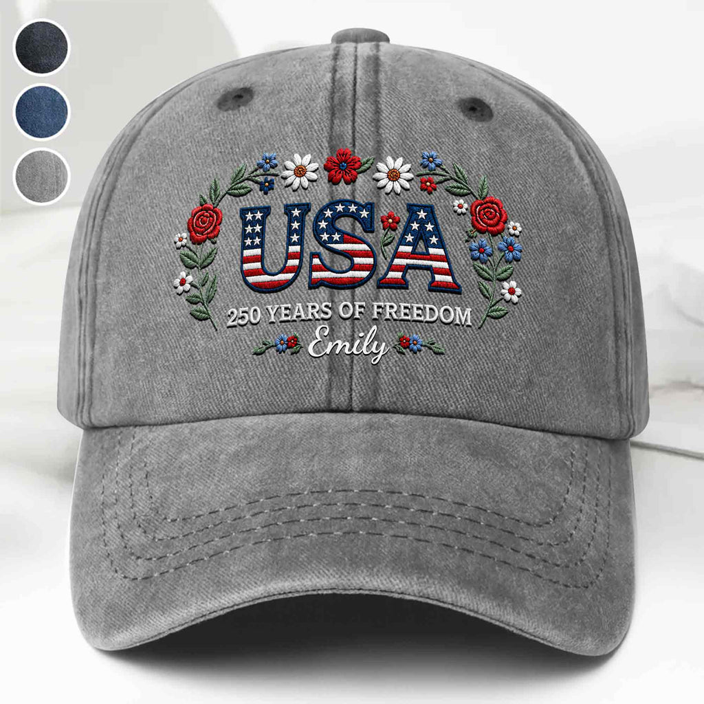 Personalized Washed Denim Cap USA Flag Gift for Independence Day Washed Denim Cap GradoCreations