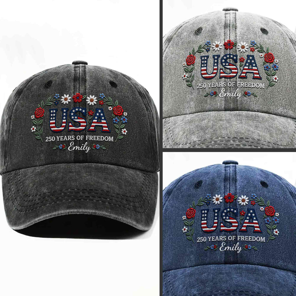Personalized Washed Denim Cap USA Flag Gift for Independence Day Washed Denim Cap GradoCreations