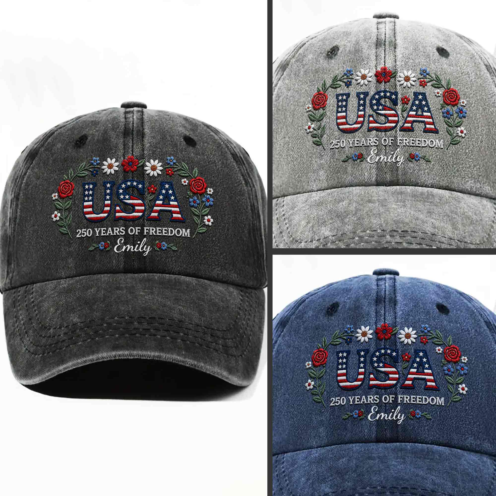 Personalized Washed Denim Cap USA Flag Gift for Independence Day Washed Denim Cap GradoCreations