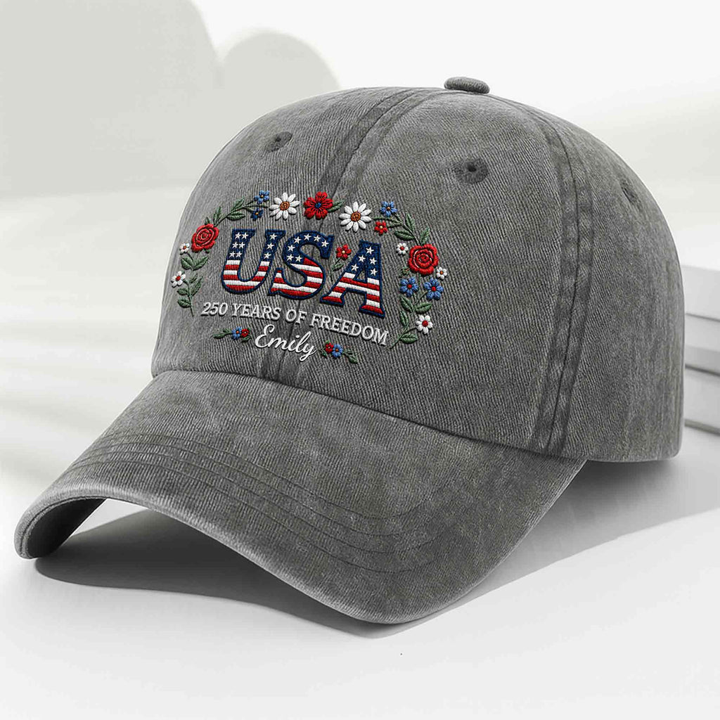 Personalized Washed Denim Cap USA Flag Gift for Independence Day Washed Denim Cap GradoCreations