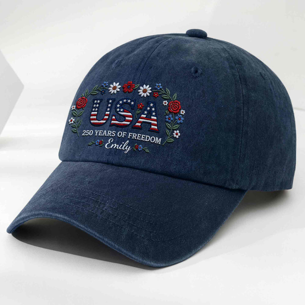 Personalized Washed Denim Cap USA Flag Gift for Independence Day Washed Denim Cap GradoCreations