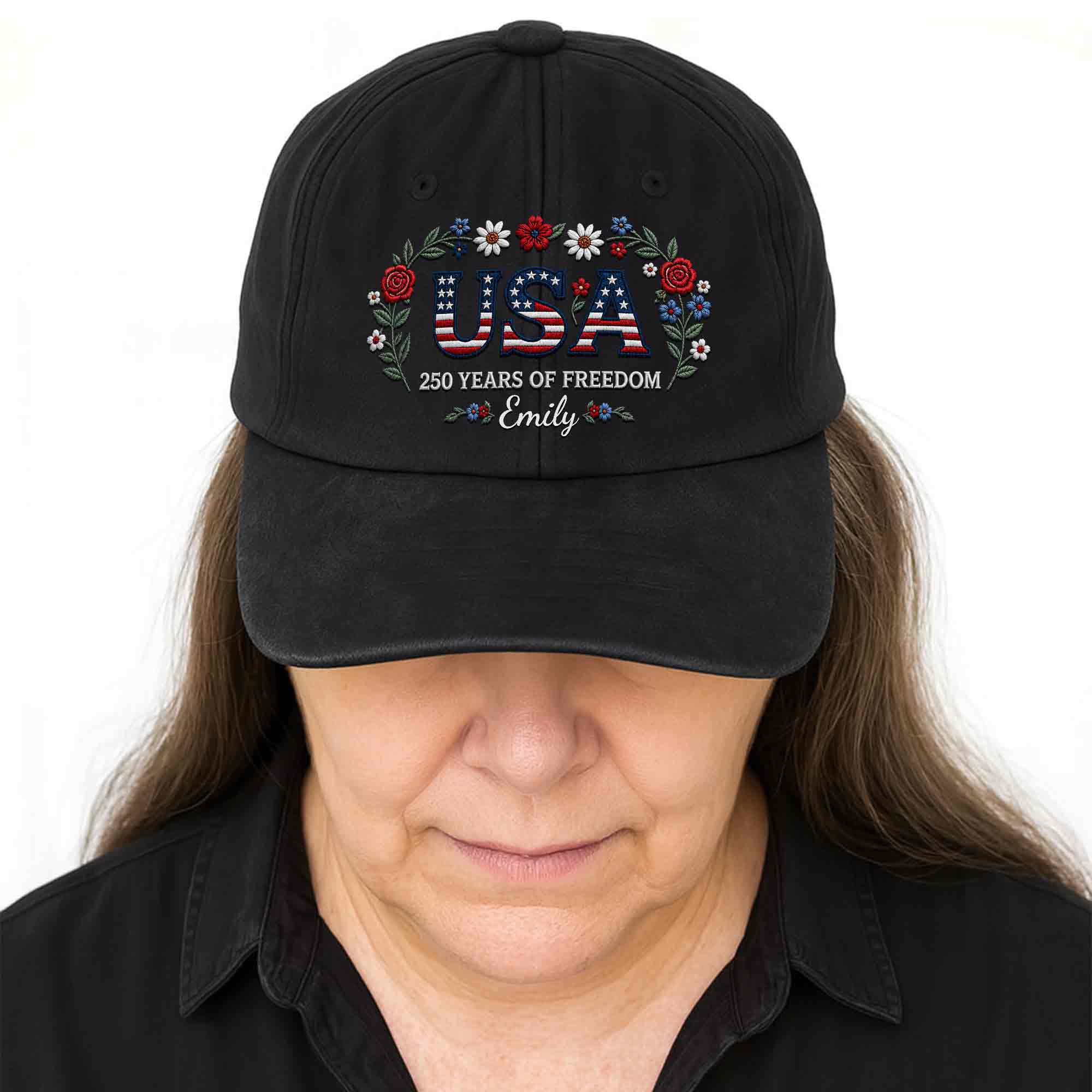 Personalized Washed Denim Cap USA Flag Gift for Independence Day Washed Denim Cap GradoCreations