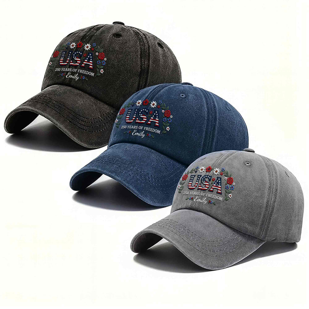 Personalized Washed Denim Cap USA Flag Gift for Independence Day Washed Denim Cap GradoCreations