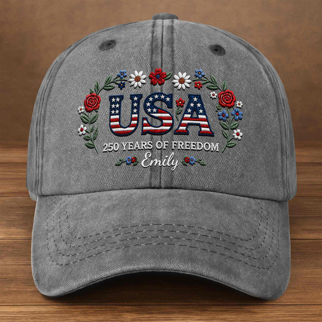 Personalized Washed Denim Cap USA Flag Gift for Independence Day Washed Denim Cap GradoCreations