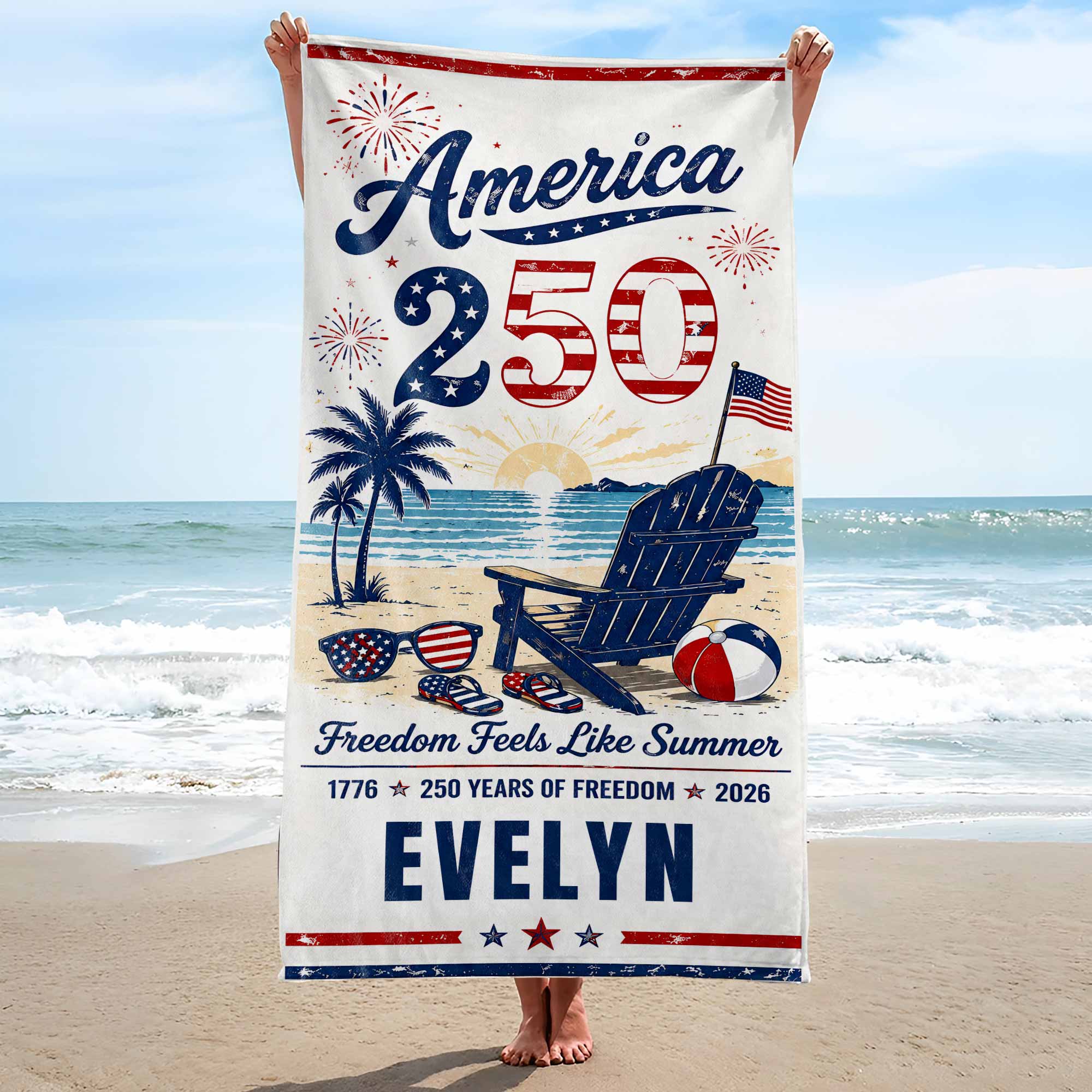 Personalized Microfiber Beach Towel USA Flag Custom Name Gift Beach Towels GradoCreations