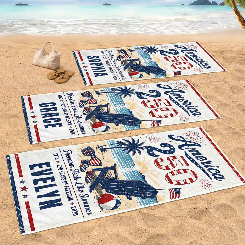 Personalized Microfiber Beach Towel USA Flag Custom Name Gift Beach Towels GradoCreations