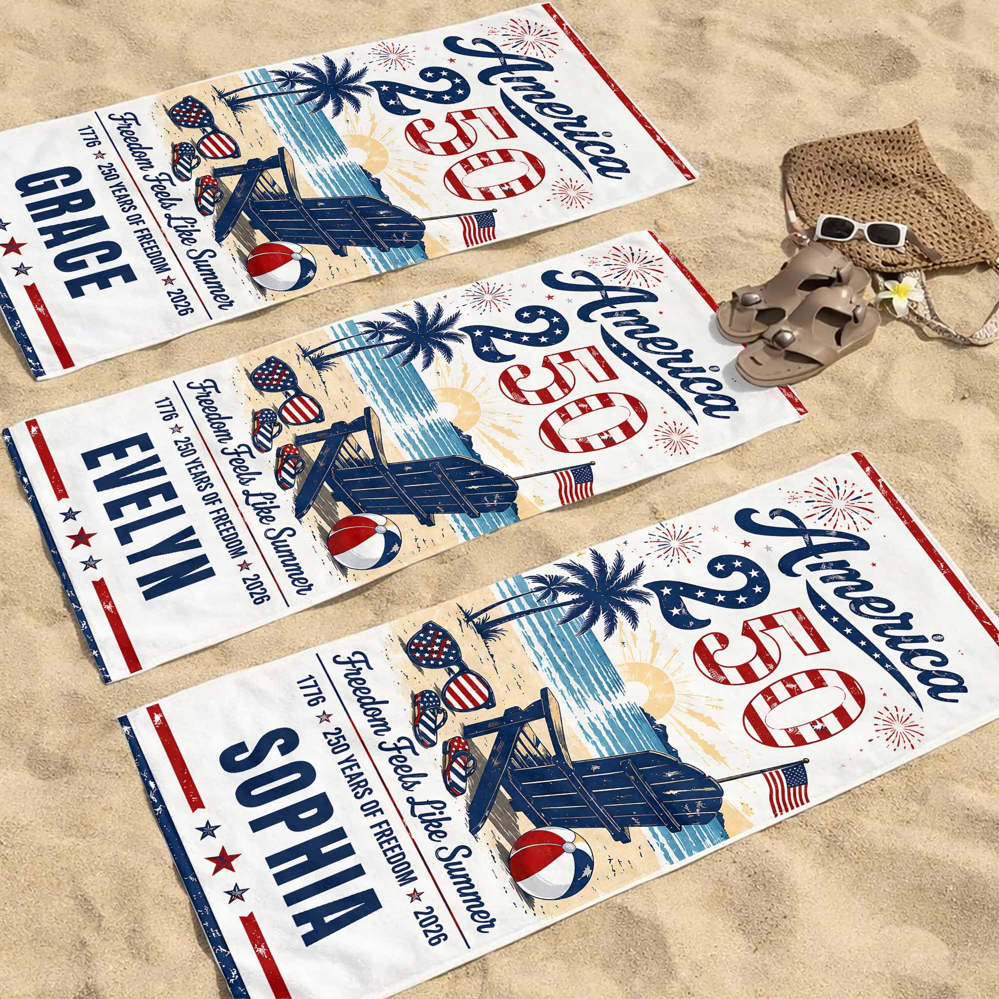 Personalized Microfiber Beach Towel USA Flag Custom Name Gift Beach Towels GradoCreations