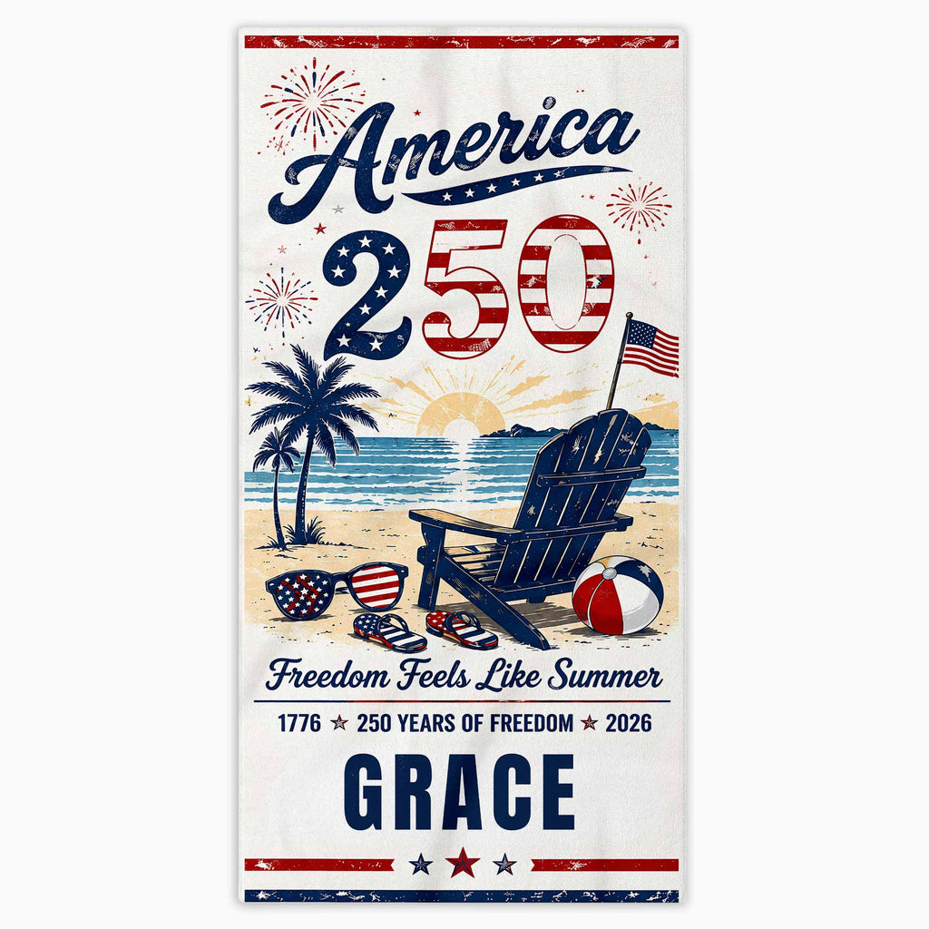 Personalized Microfiber Beach Towel USA Flag Custom Name Gift Beach Towels GradoCreations
