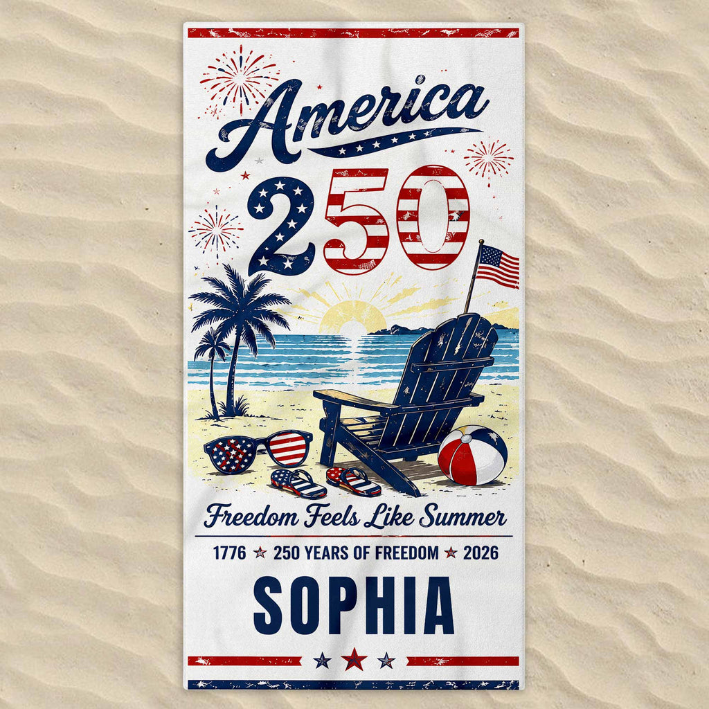 Personalized Microfiber Beach Towel USA Flag Custom Name Gift Beach Towels GradoCreations