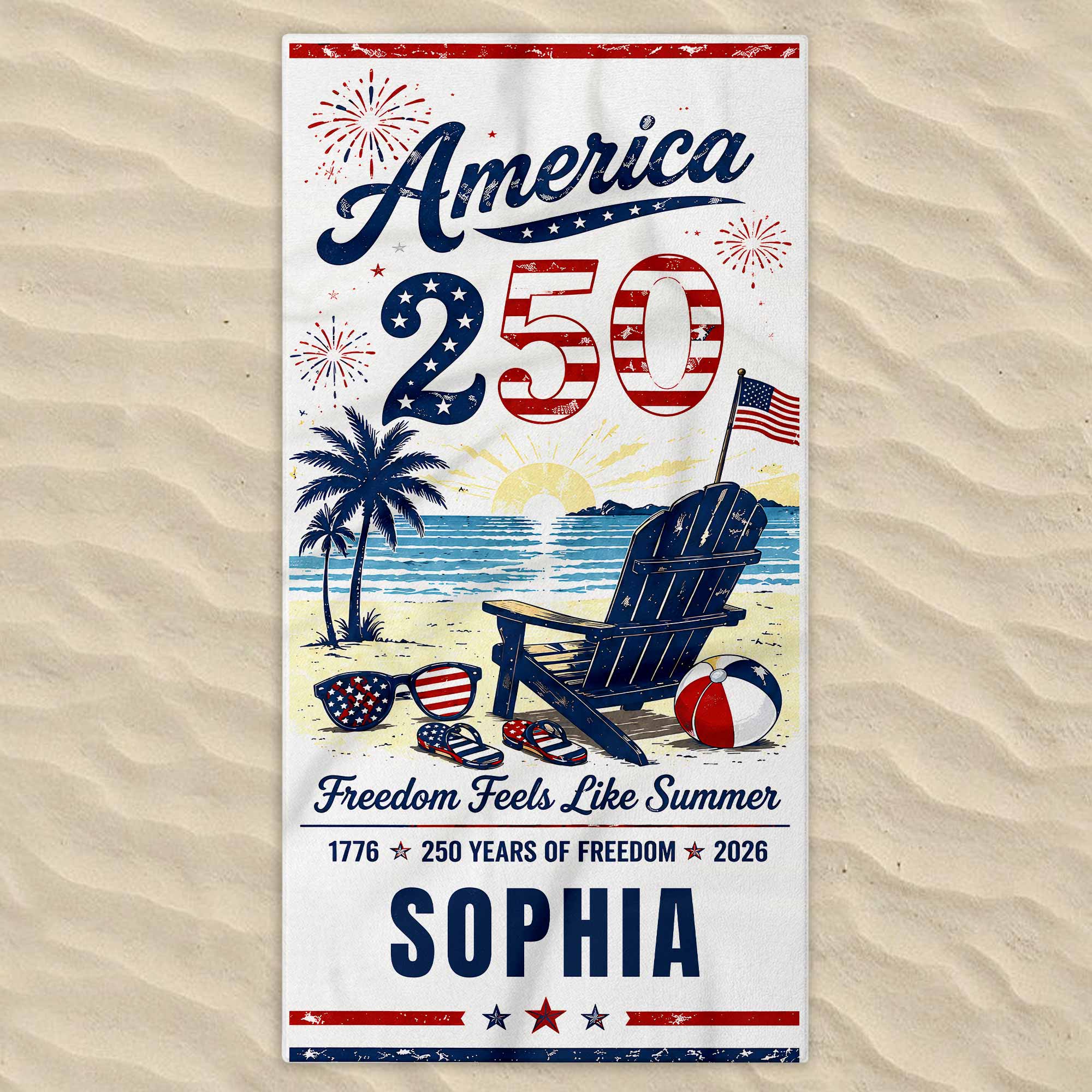 Personalized Microfiber Beach Towel USA Flag Custom Name Gift Beach Towels GradoCreations