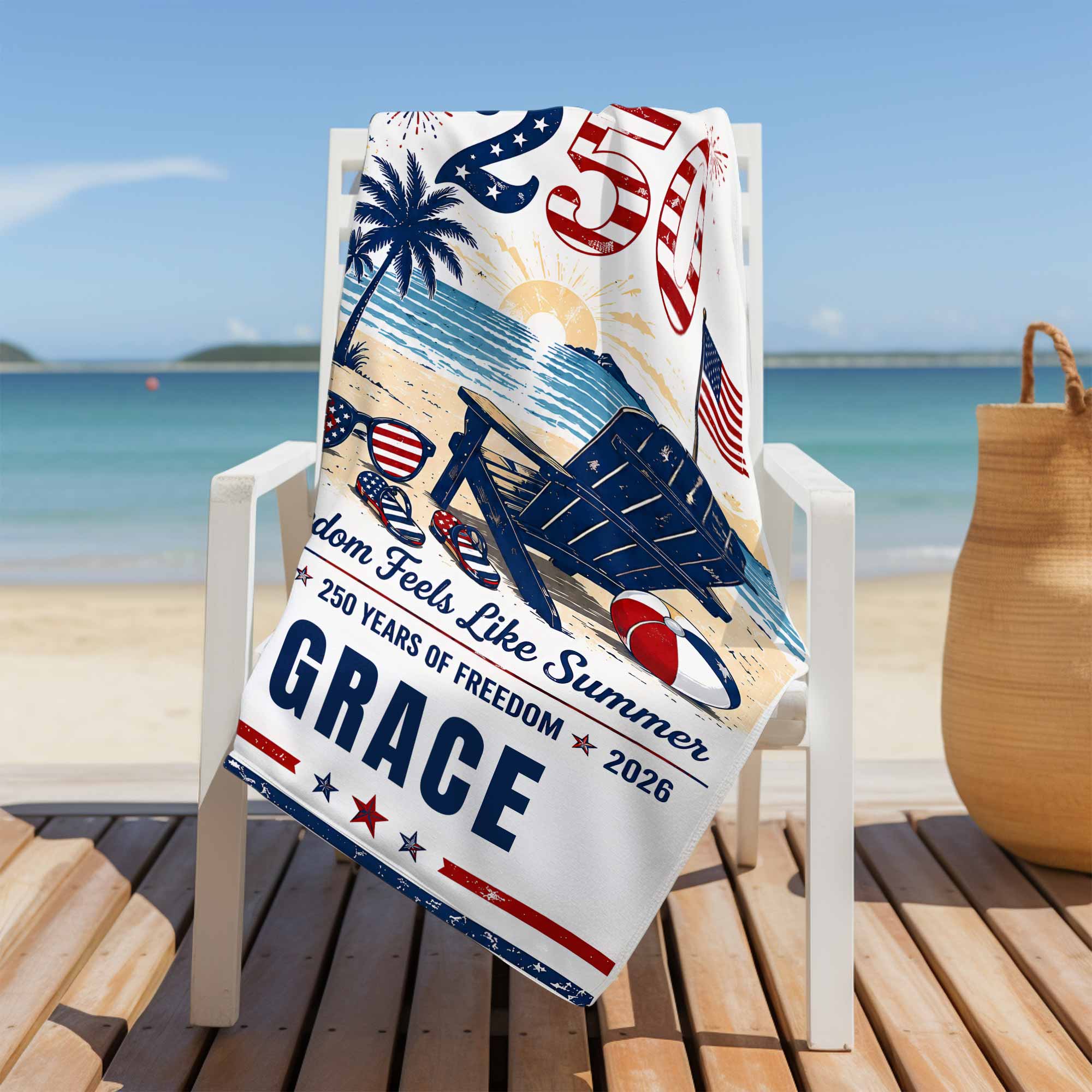 Personalized Microfiber Beach Towel USA Flag Custom Name Gift Beach Towels GradoCreations