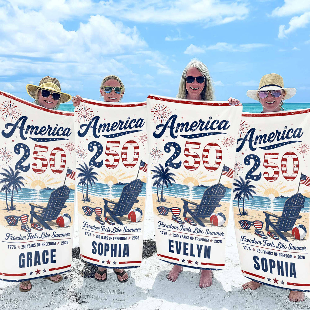 Personalized Microfiber Beach Towel USA Flag Custom Name Gift Beach Towels GradoCreations