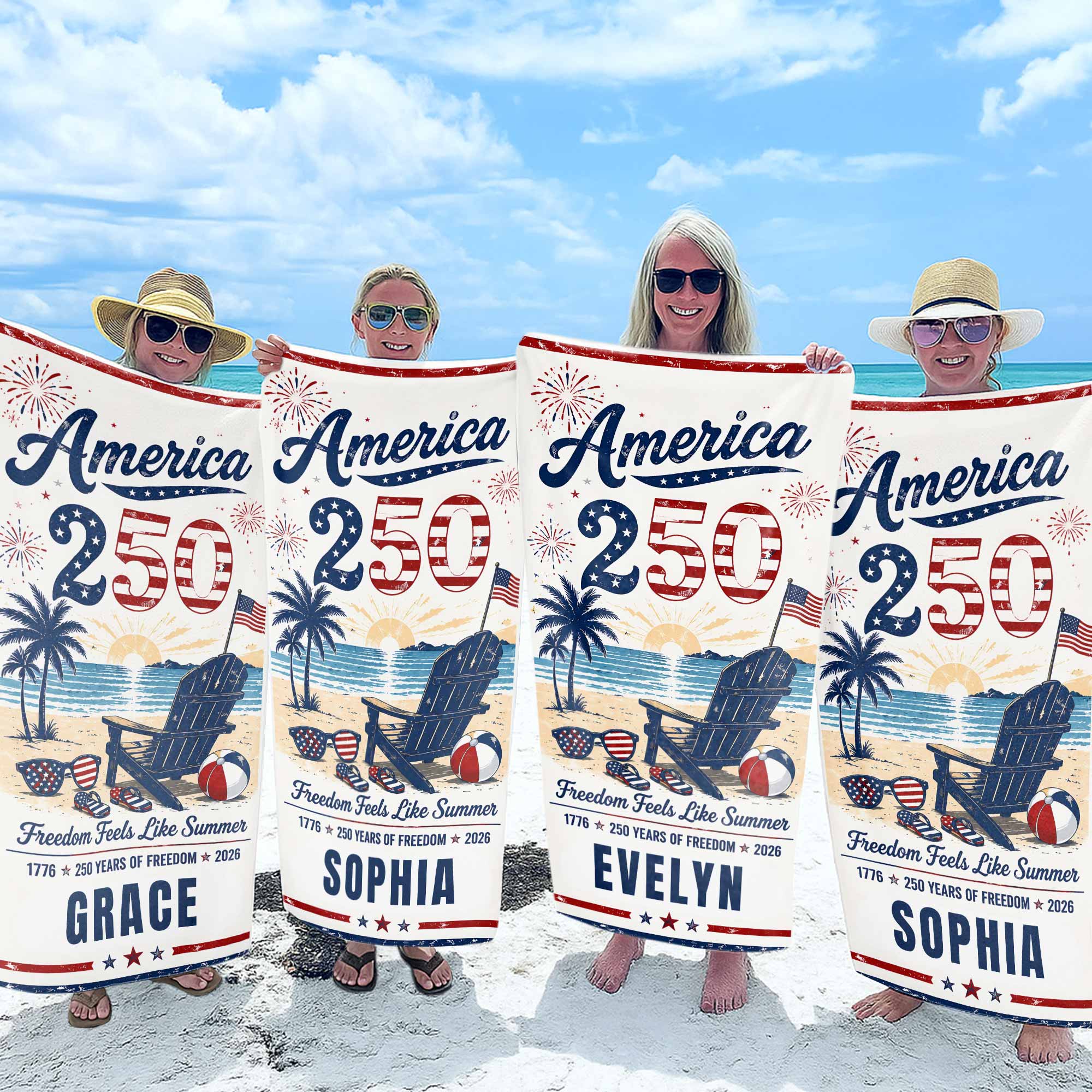 Personalized Microfiber Beach Towel USA Flag Custom Name Gift Beach Towels GradoCreations