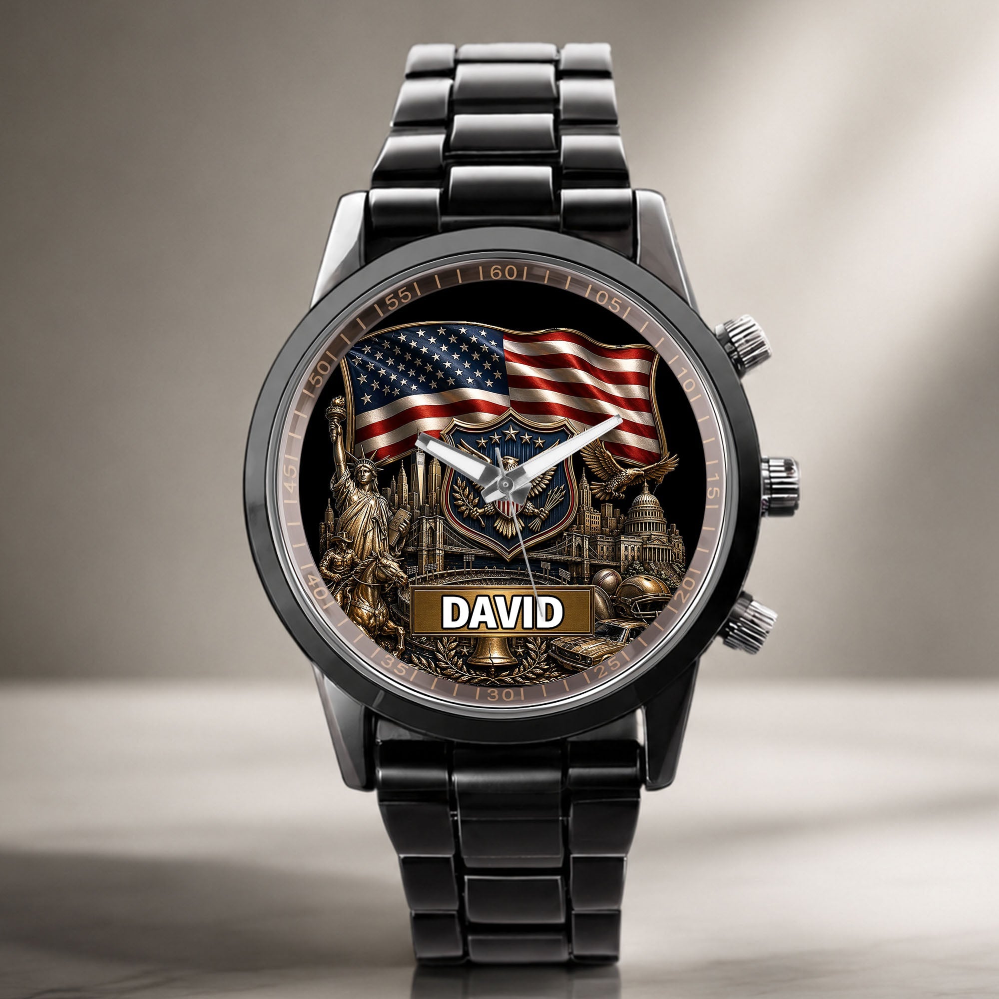 Personalized American Flag Men's Watch Custom Name Gift for Dad