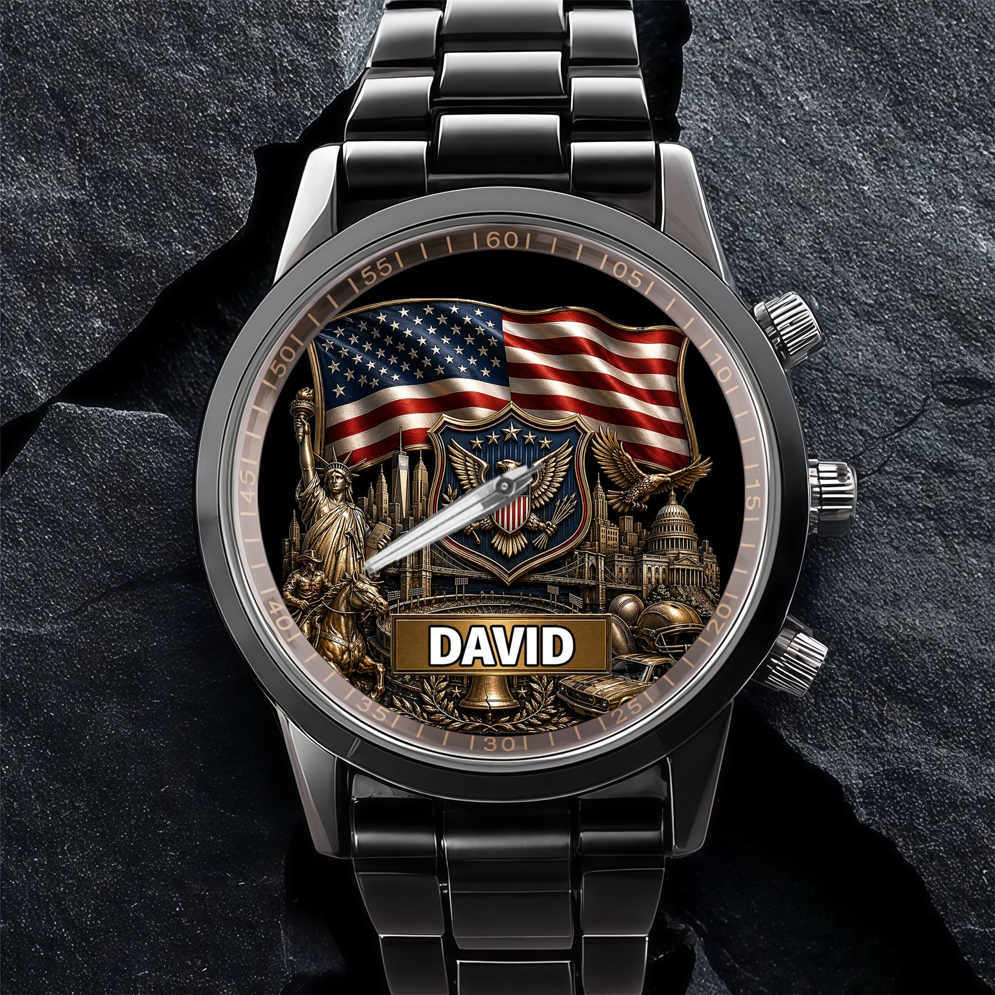Personalized American Flag Men's Watch Custom Name Gift for Dad