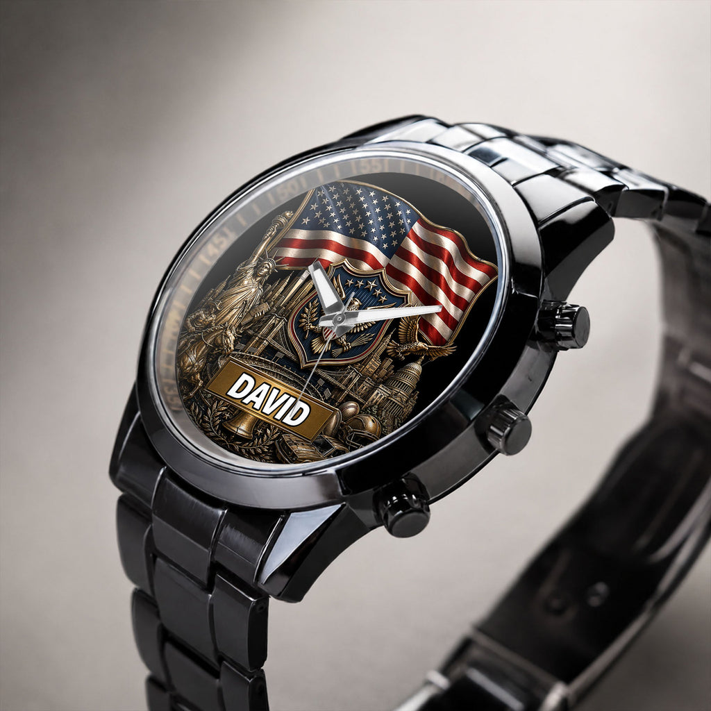 Personalized American Flag Men's Watch Custom Name Gift for Dad Men's Watch GradoCreations