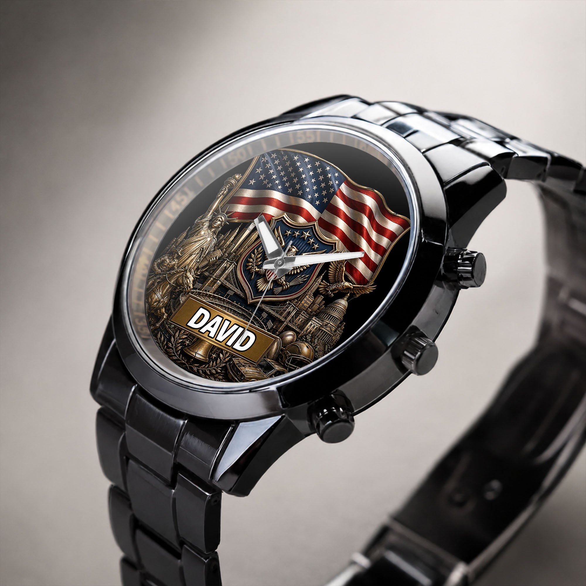 Personalized American Flag Men's Watch Custom Name Gift for Dad