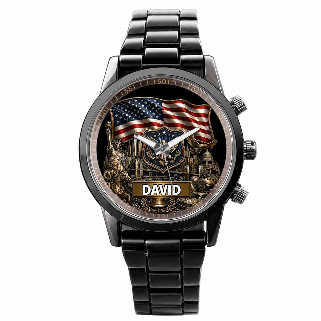 Personalized American Flag Men's Watch Custom Name Gift for Dad Men's Watch GradoCreations