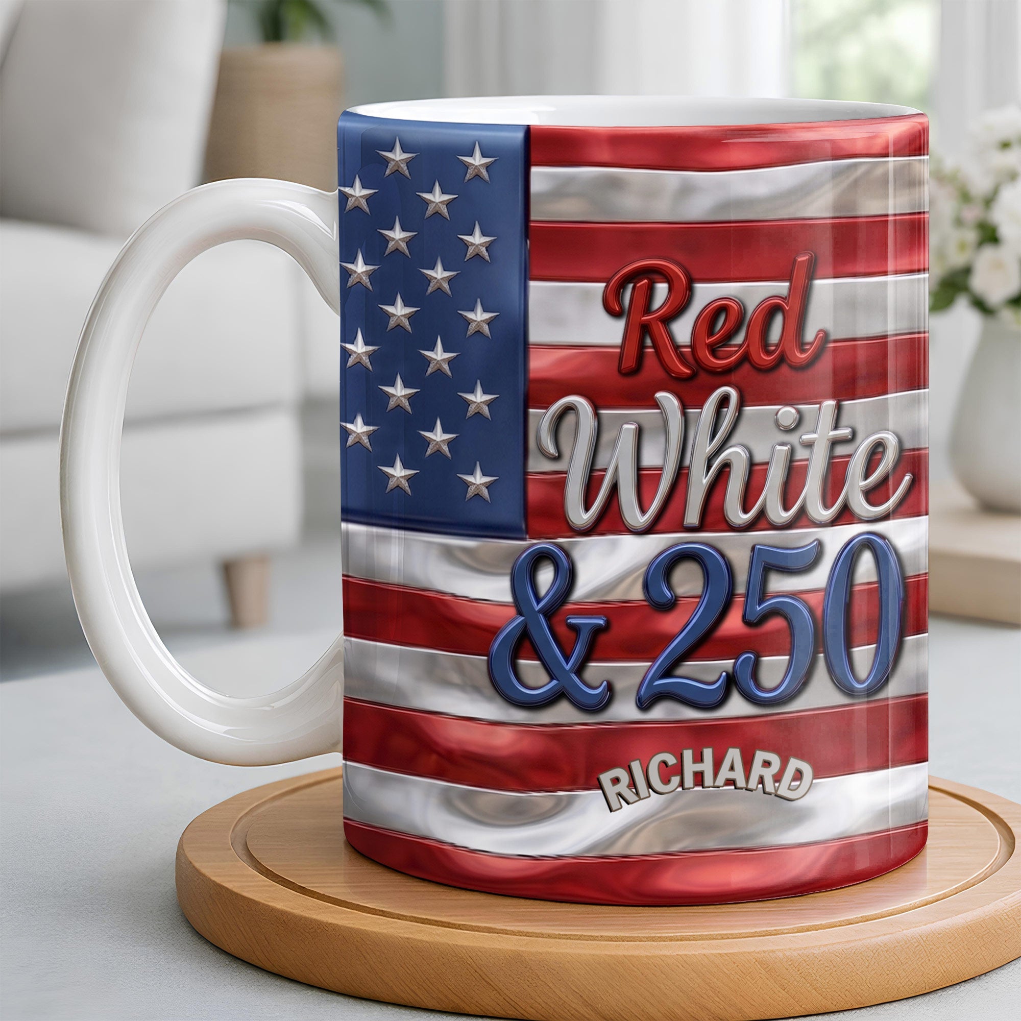 Personalized USA Flag Coffee Mug Custom Name 4th of July Gift Edge-to-edge Mug GradoCreations
