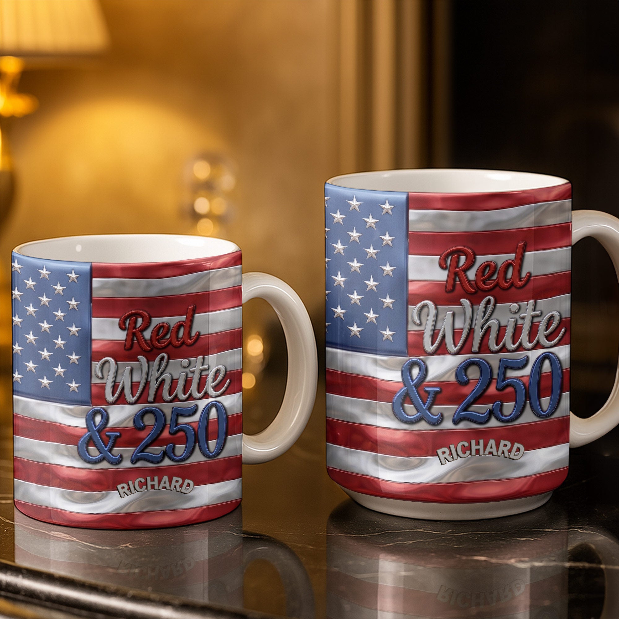 Personalized USA Flag Coffee Mug Custom Name 4th of July Gift Edge-to-edge Mug GradoCreations
