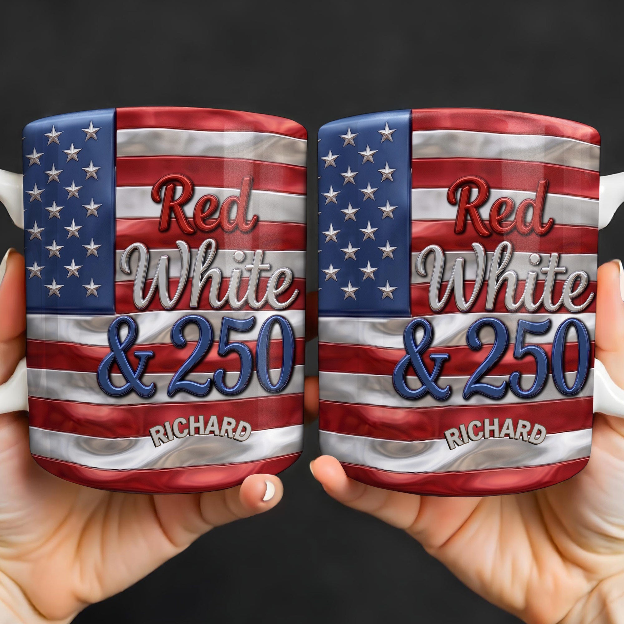 Personalized USA Flag Coffee Mug Custom Name 4th of July Gift Edge-to-edge Mug GradoCreations