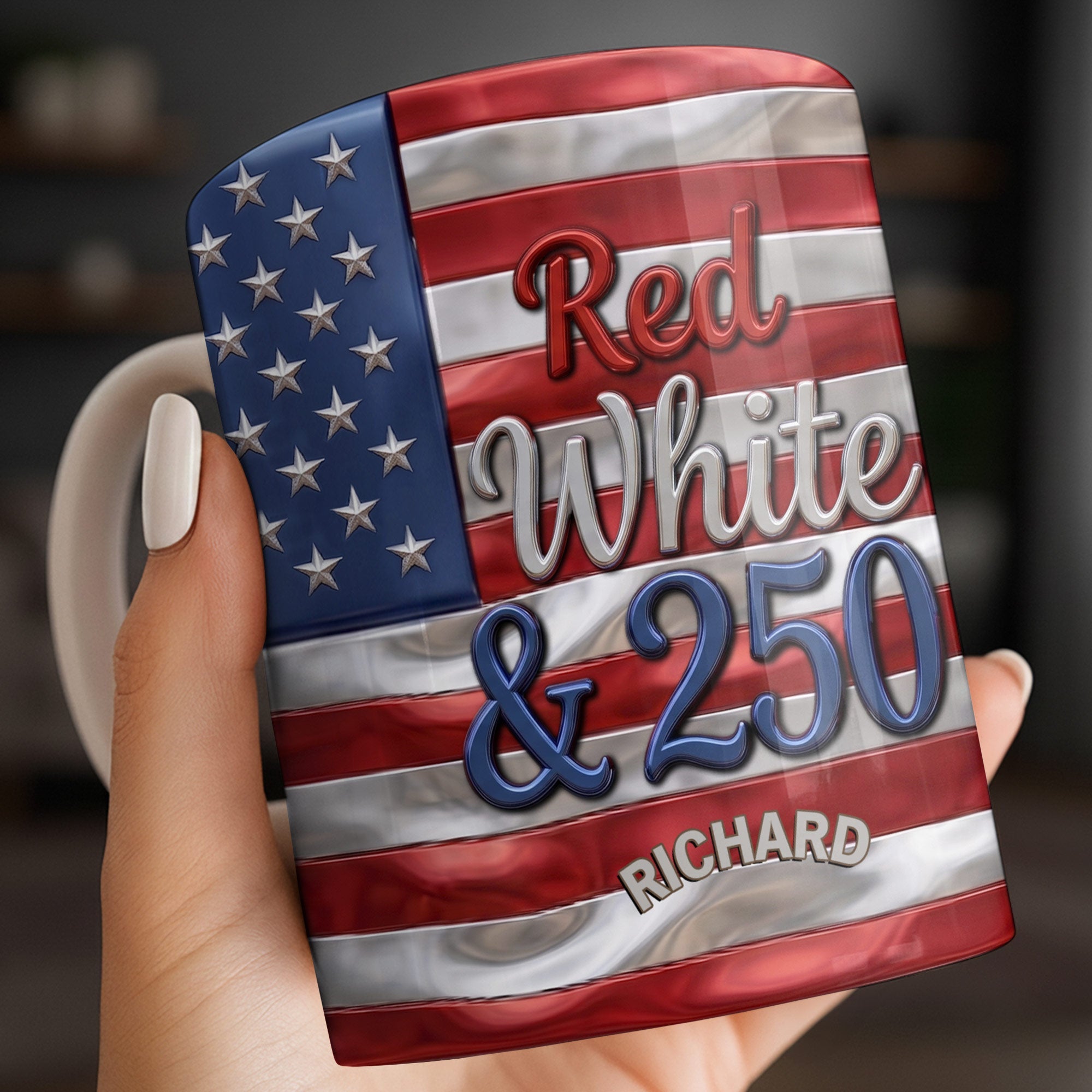 Personalized USA Flag Coffee Mug Custom Name 4th of July Gift Edge-to-edge Mug GradoCreations