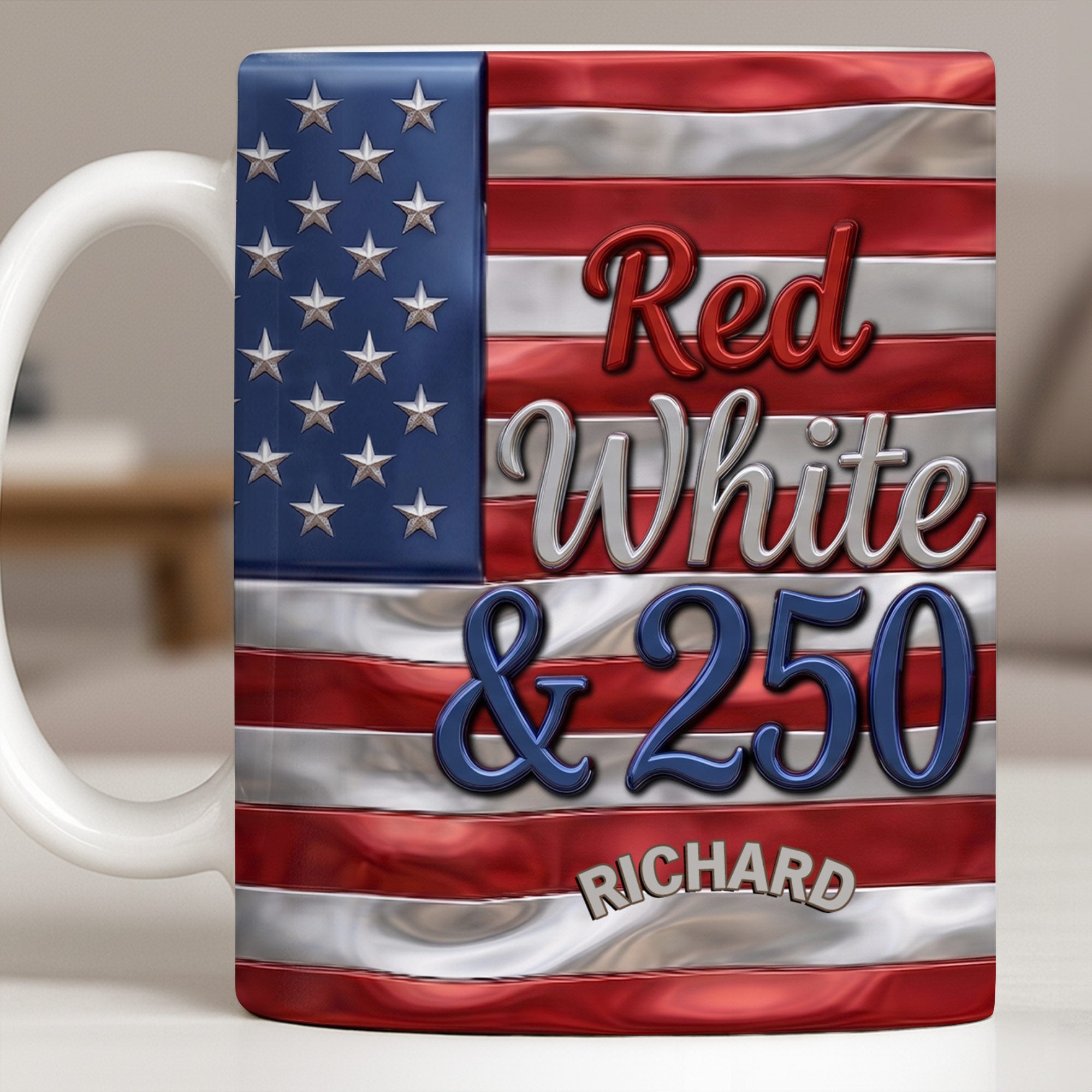 Personalized USA Flag Coffee Mug Custom Name 4th of July Gift Edge-to-edge Mug GradoCreations