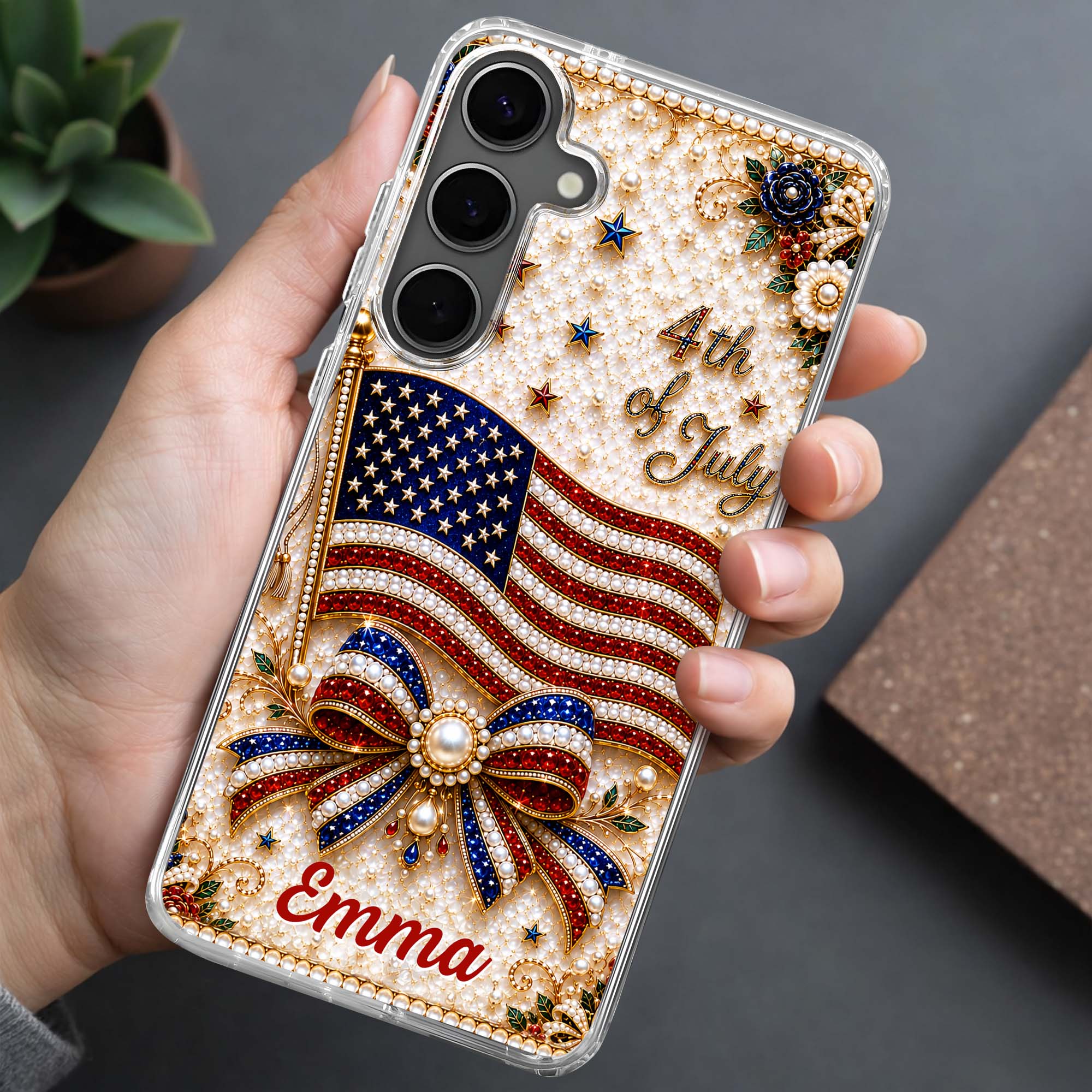 Personalized Clear Phone Case American Flag Gift for Her Clear Phone Case GradoCreations
