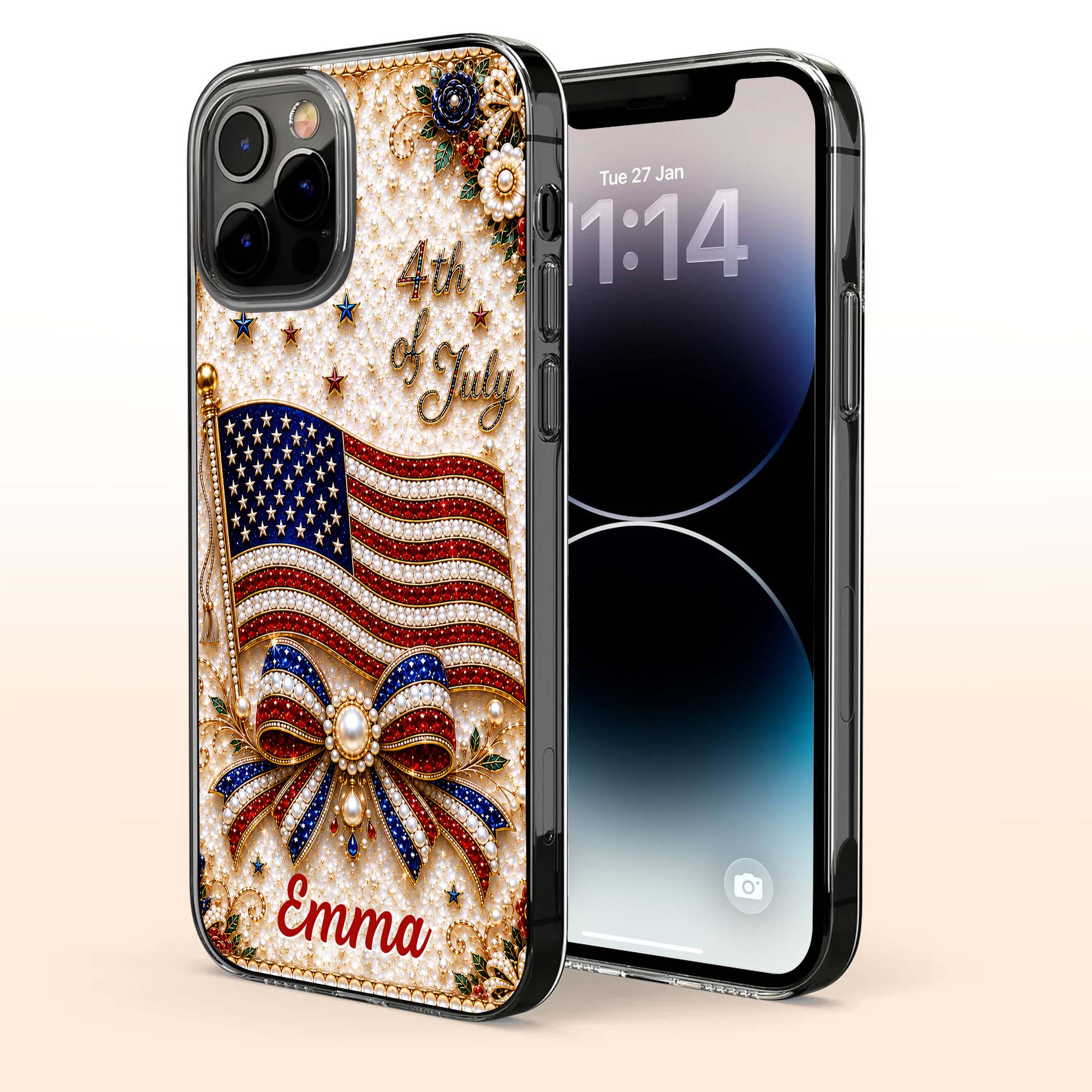 Personalized Clear Phone Case American Flag Gift for Her Clear Phone Case GradoCreations