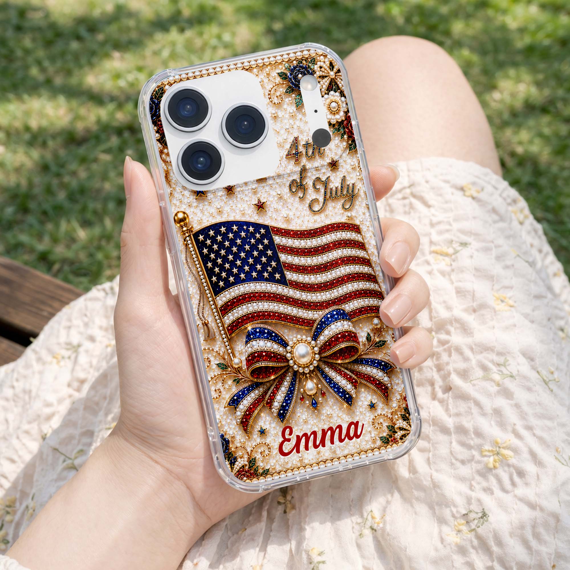 Personalized Clear Phone Case American Flag Gift for Her Clear Phone Case GradoCreations