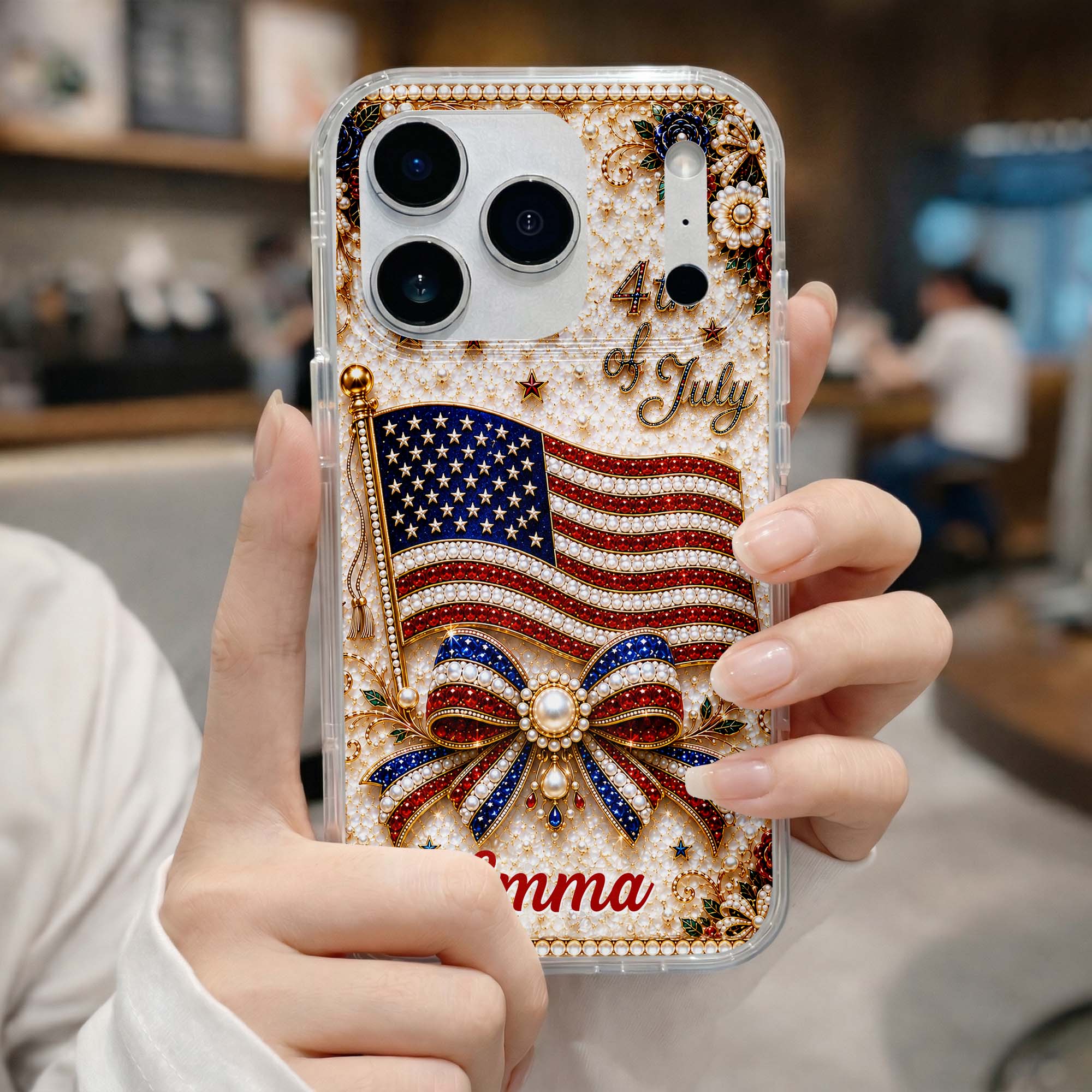 Personalized Clear Phone Case American Flag Gift for Her Clear Phone Case GradoCreations