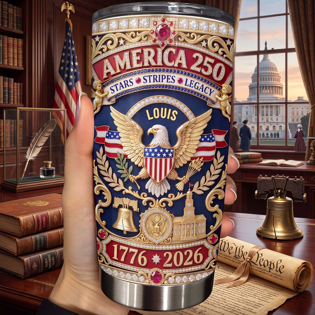 Personalized 20oz Stainless Steel Tumbler with Eagle & Flag for Dad 20oz Tumbler GradoCreations