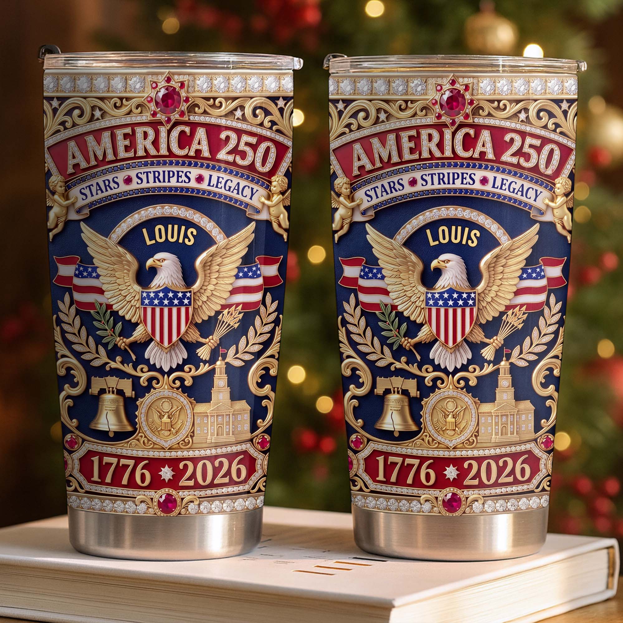 Personalized 20oz Stainless Steel Tumbler with Eagle & Flag for Dad