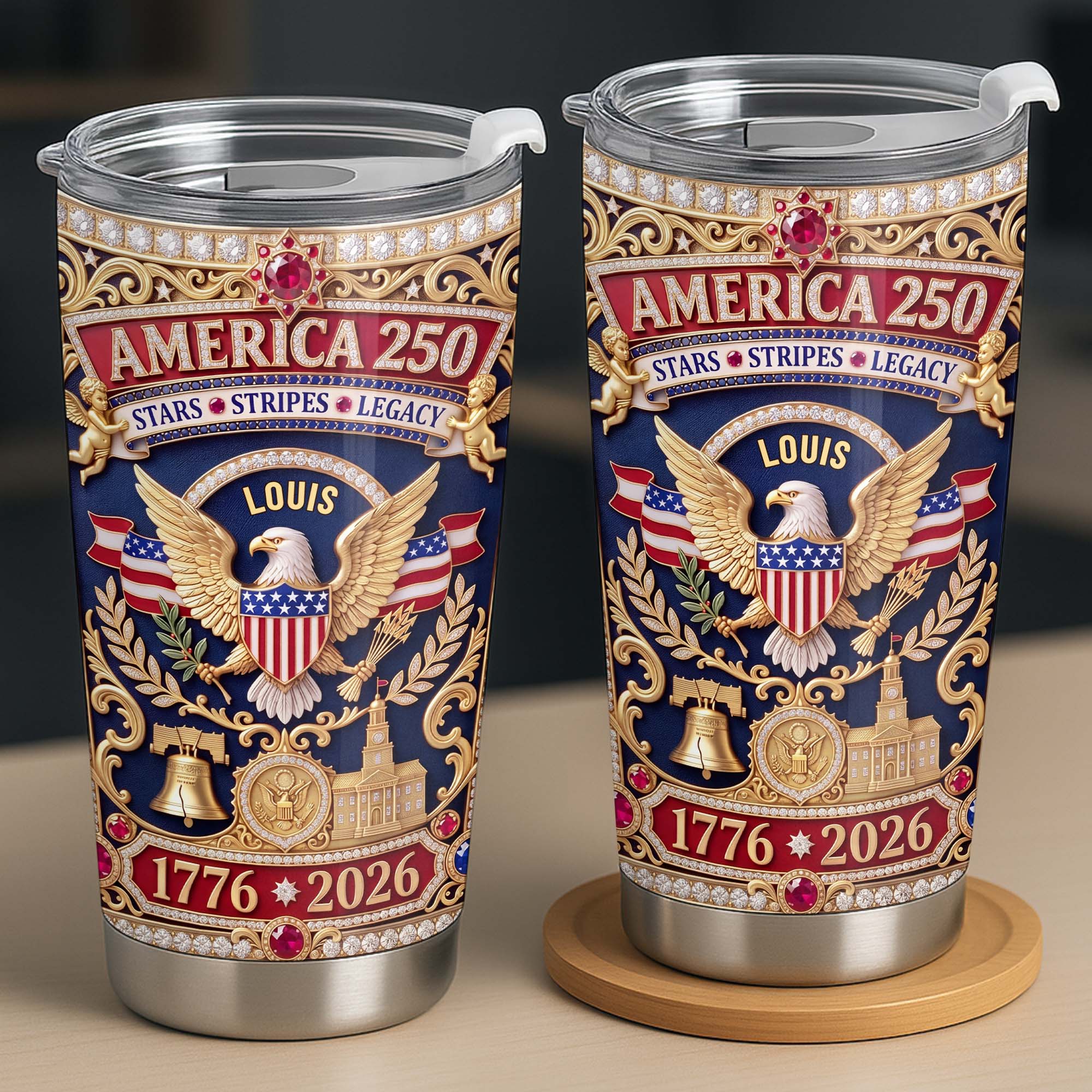 Personalized 20oz Stainless Steel Tumbler with Eagle & Flag for Dad 20oz Tumbler GradoCreations