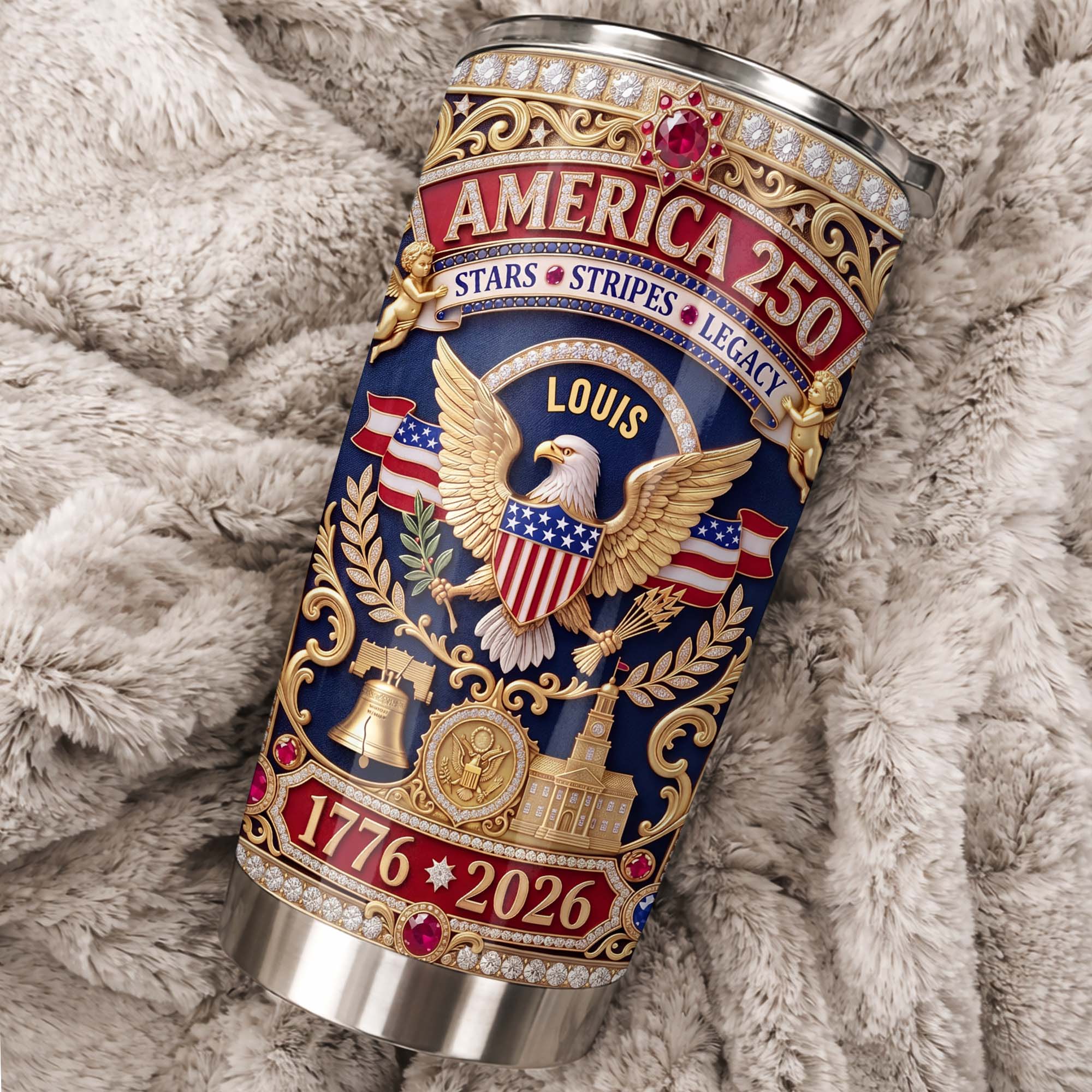 Personalized 20oz Stainless Steel Tumbler with Eagle & Flag for Dad 20oz Tumbler GradoCreations