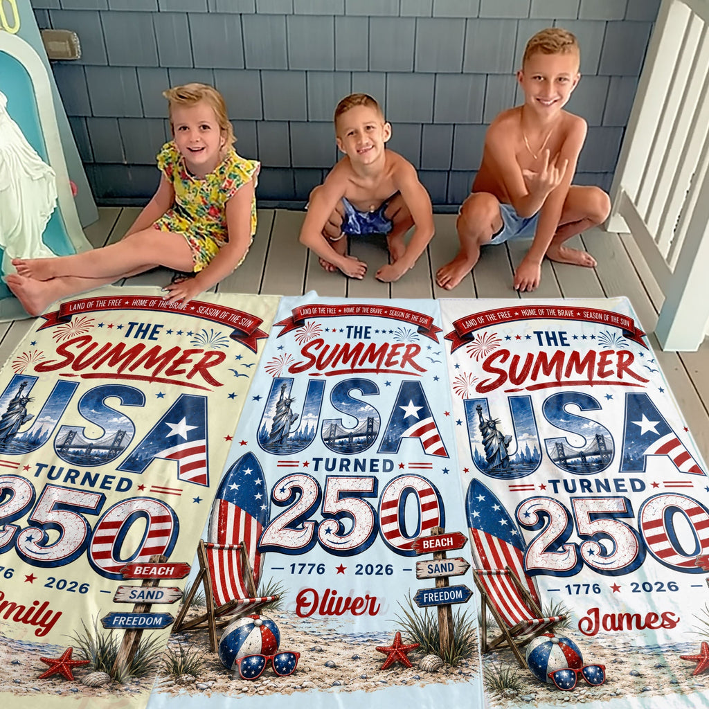 Personalized Summer USA Beach Towel Gift for Family, Independence Day