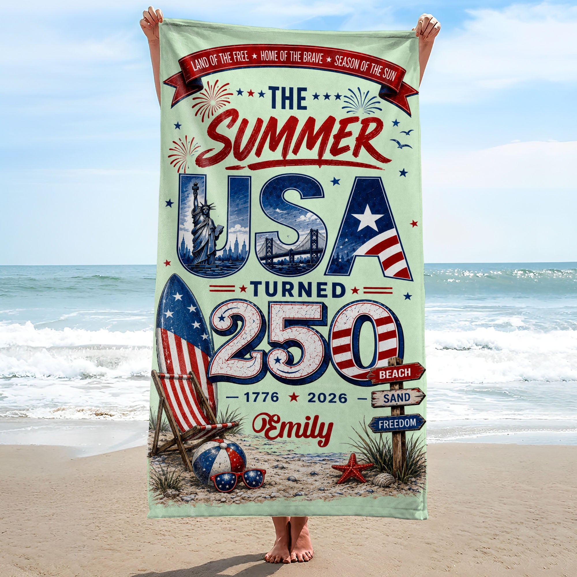 Personalized Microfiber Beach Towel Custom Design USA Gift Beach Towels GradoCreations