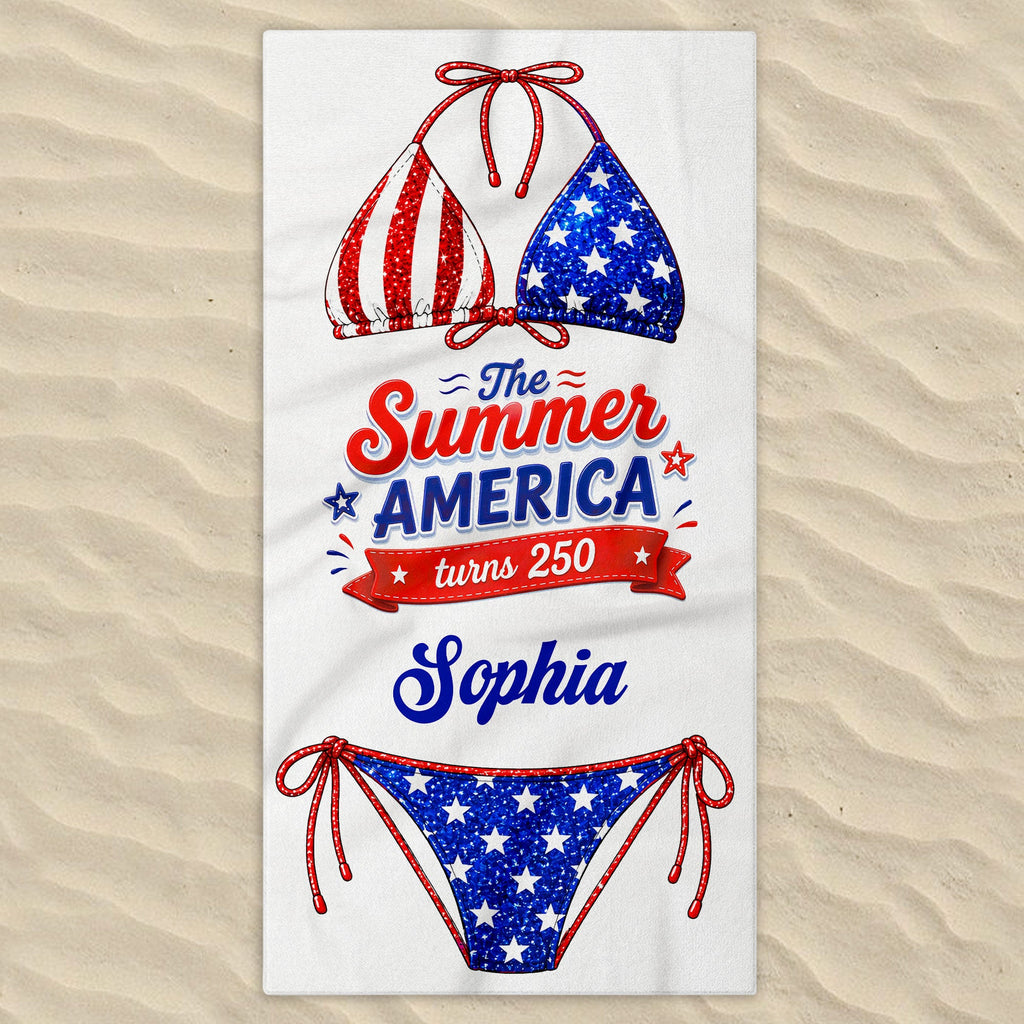 Personalized Microfiber Beach Towel Custom Name Stars Stripes Gift for Independence Day Beach Towels GradoCreations