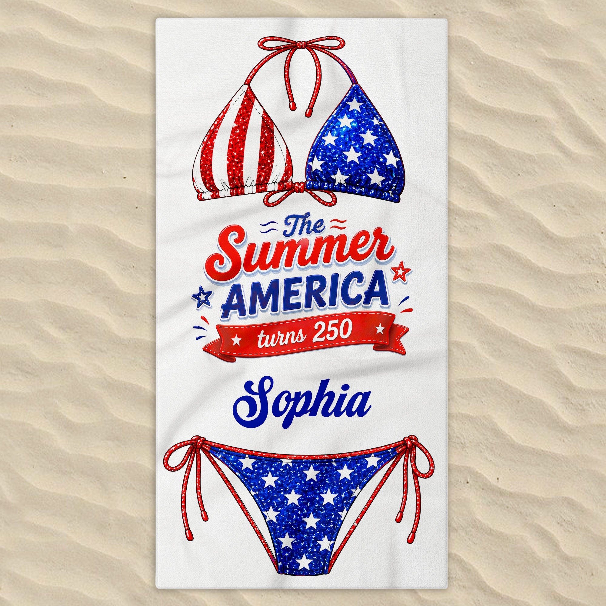 Personalized Microfiber Beach Towel Custom Name Stars Stripes Gift for Independence Day Beach Towels GradoCreations