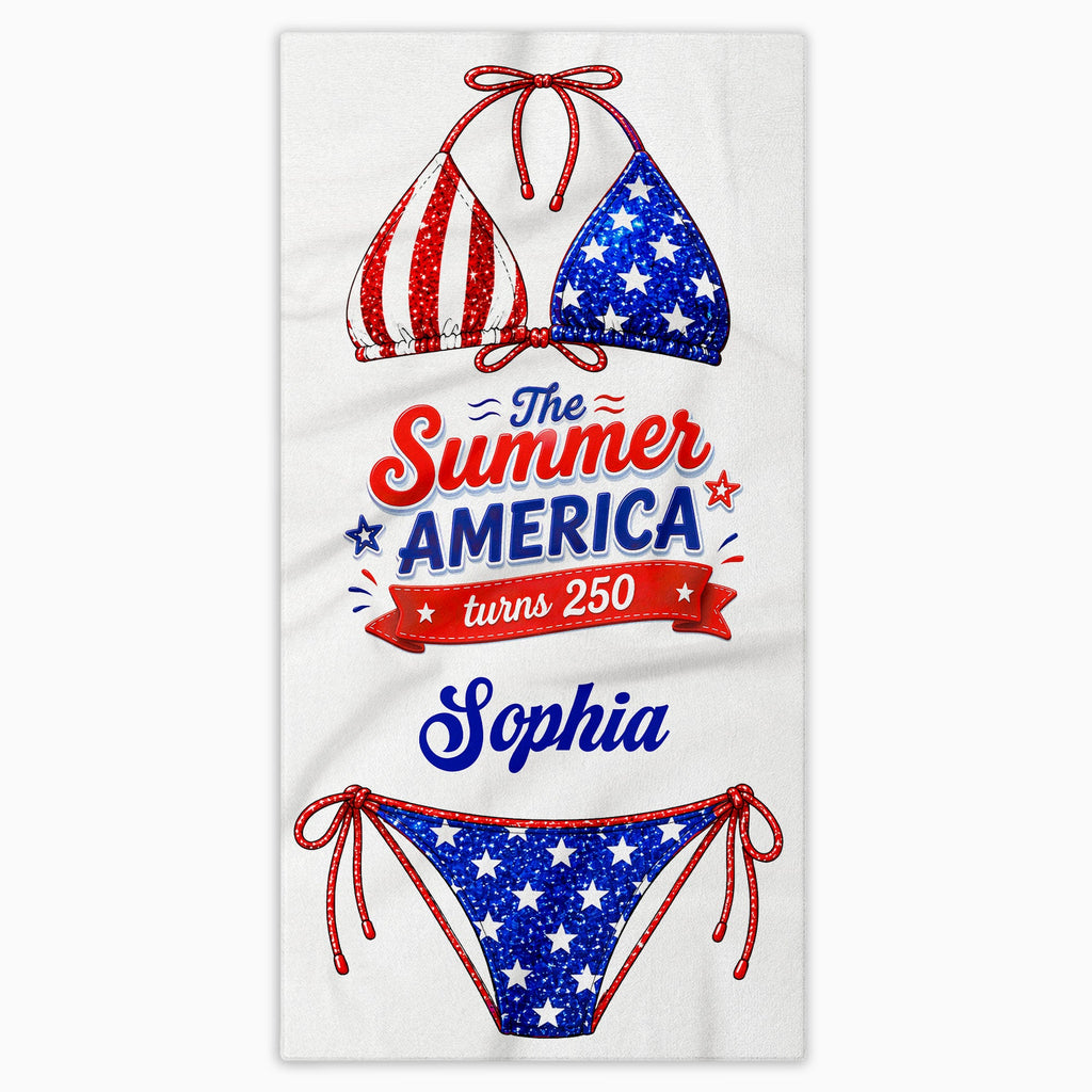 Personalized Microfiber Beach Towel Custom Name Stars Stripes Gift for Independence Day Beach Towels GradoCreations