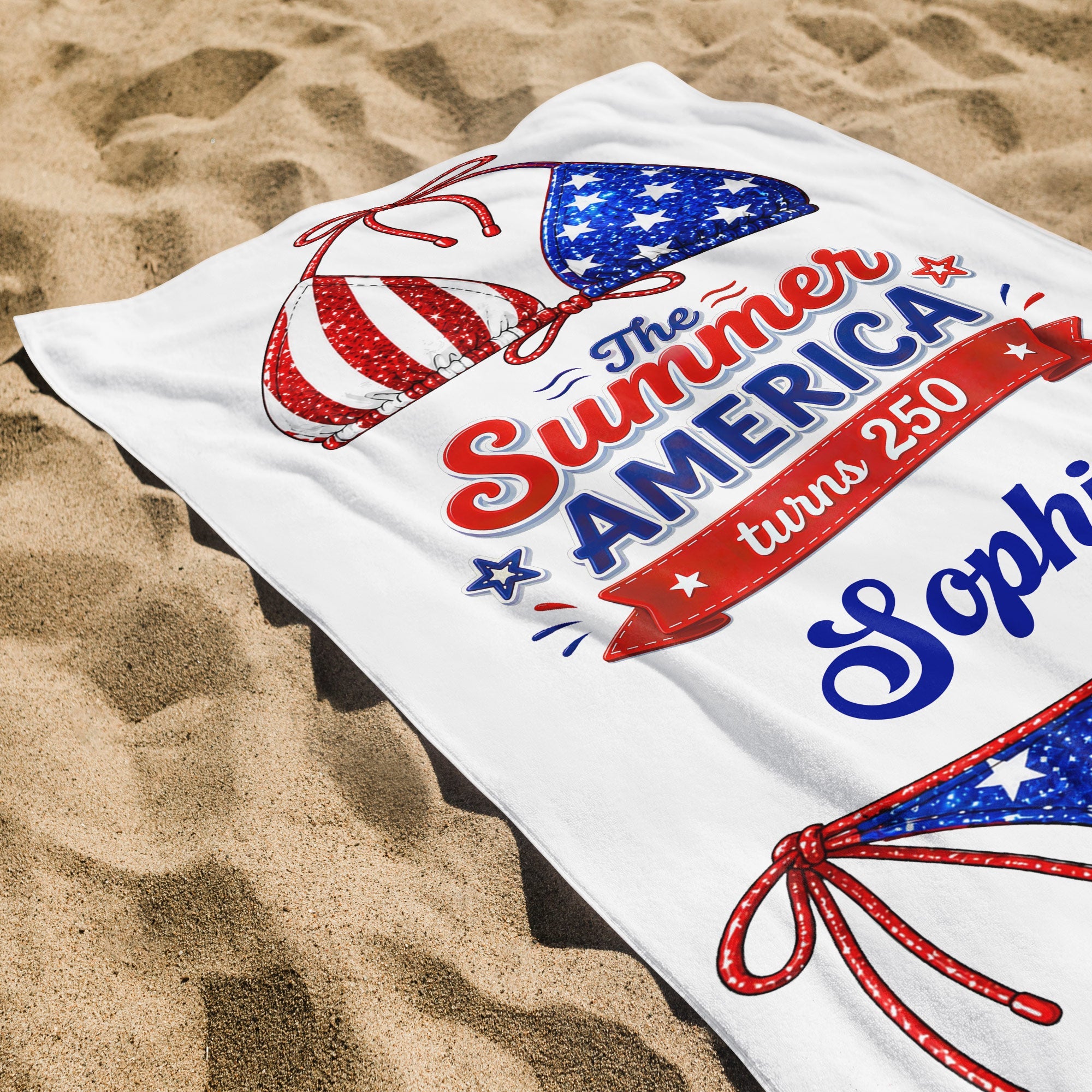 Personalized Microfiber Beach Towel Custom Name Stars Stripes Gift for Independence Day Beach Towels GradoCreations