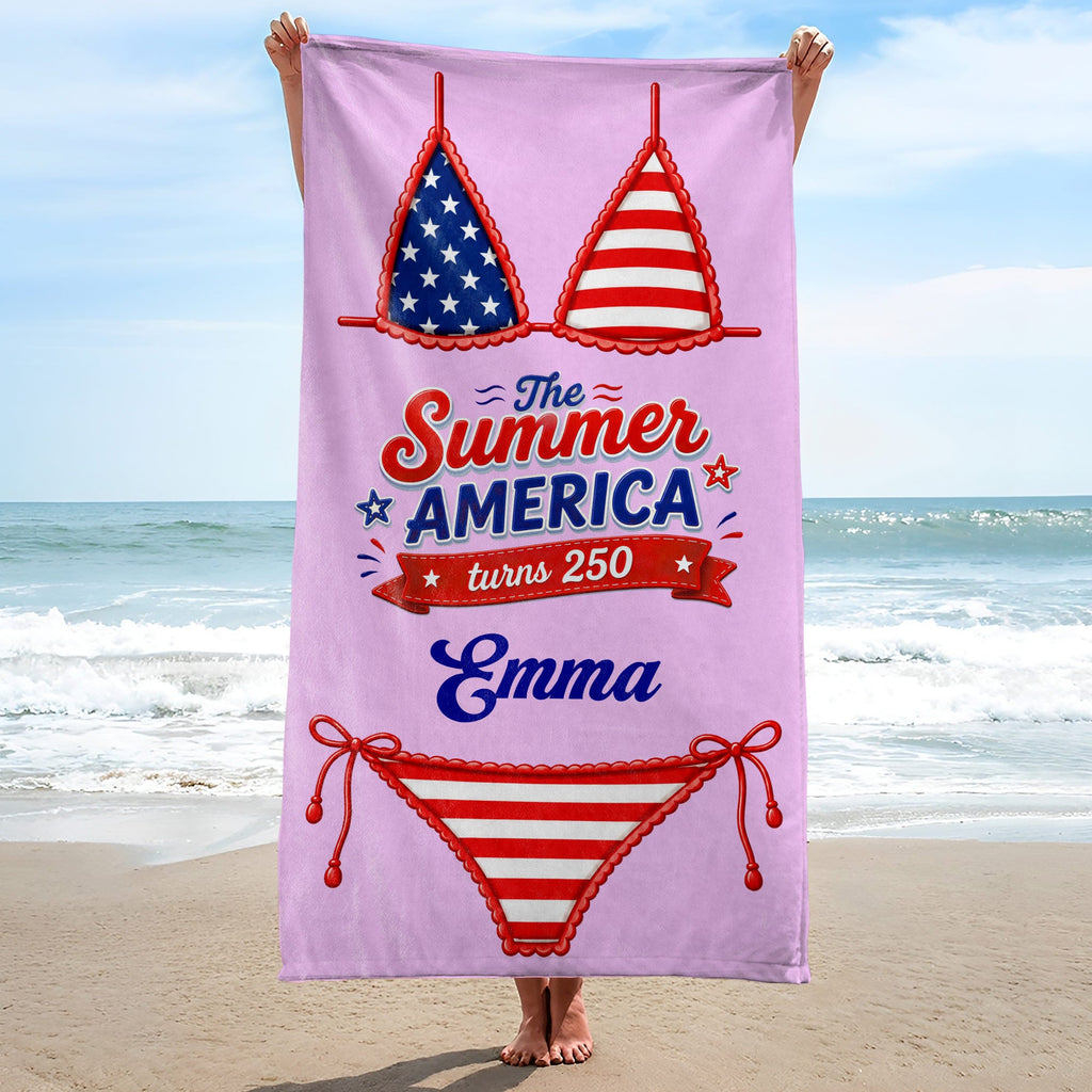 Personalized Microfiber Beach Towel Custom Name Stars Stripes Gift for Independence Day Beach Towels GradoCreations