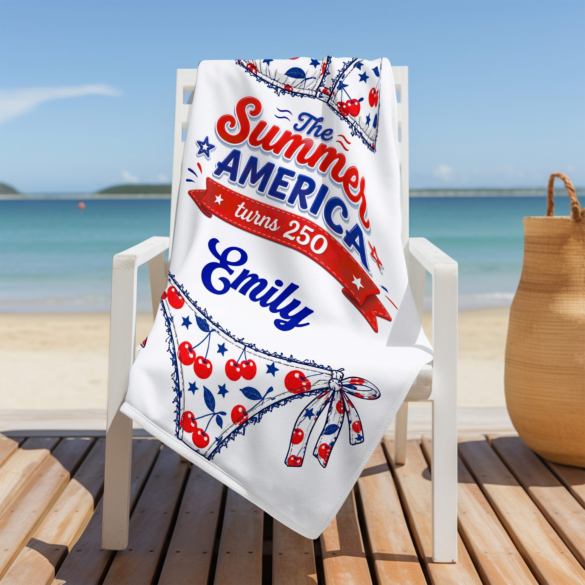 Personalized Microfiber Beach Towel Custom Name Stars Stripes Gift for Independence Day Beach Towels GradoCreations