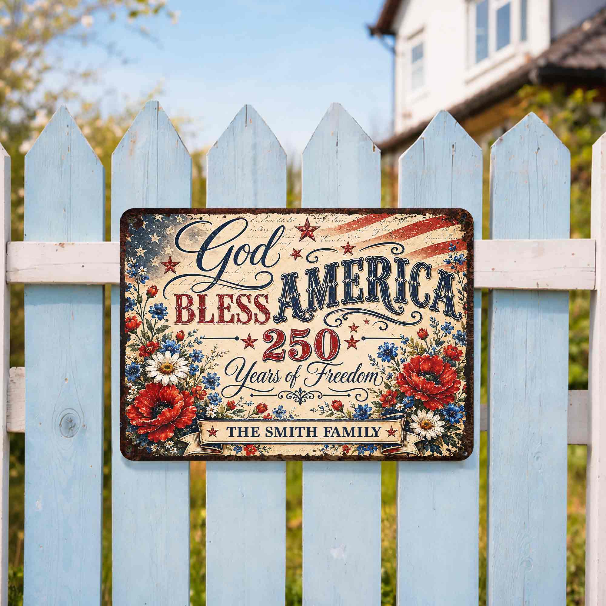 Personalized Metal Sign Custom Family Name 4th of July Gift Metal Sign GradoCreations