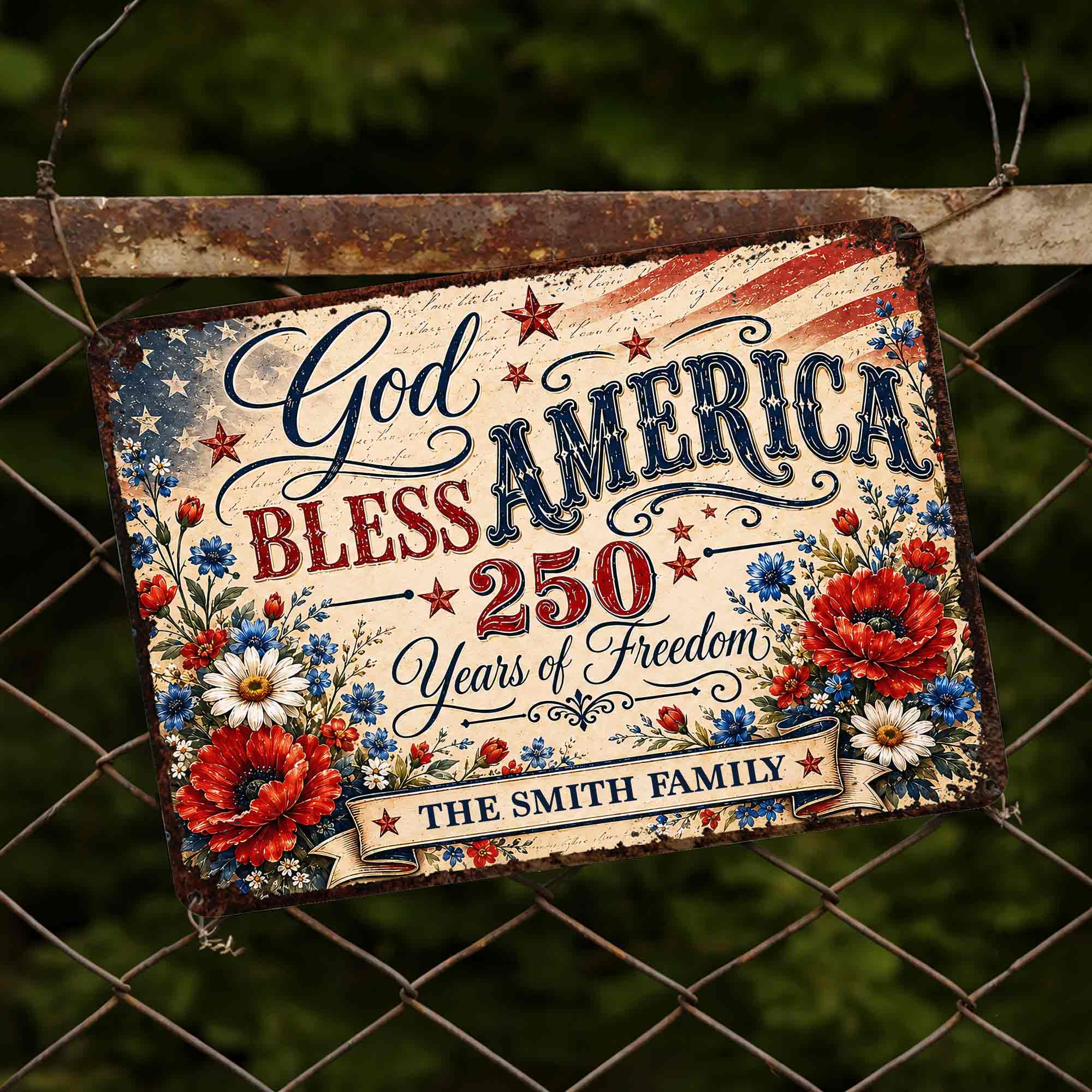 Personalized Metal Sign Custom Family Name 4th of July Gift Metal Sign GradoCreations