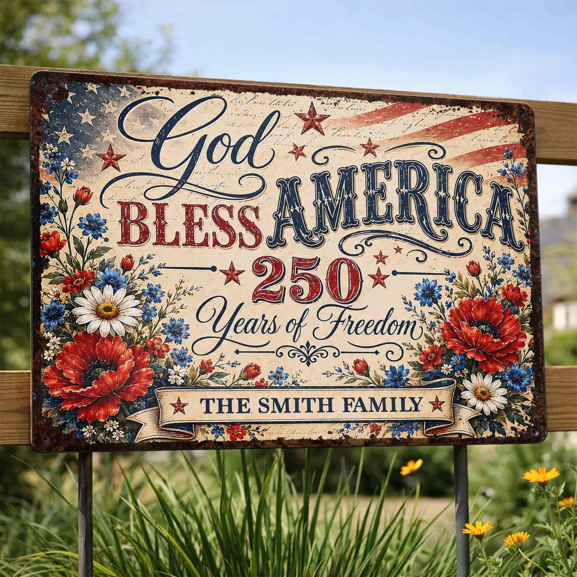 Personalized Metal Sign Custom Family Name 4th of July Gift Metal Sign GradoCreations